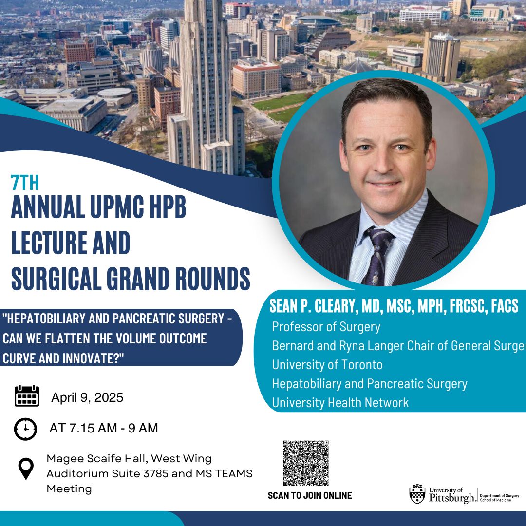 Pitt Surgery (@pittsurgery) on Twitter photo Reminder! 🗓️ Join us this Wed, #April 9th for the 7th Annual #UPMC HPB Lecture & Surgical Grand Rounds! Don't miss out. <a href="/Seanpcleary/">Sean Cleary</a> #SurgicalEducation #SurgicalInnovation #medicalresearch #MedTwitter
<a href="/UofTSurgery/">U of T Department of Surgery</a> <a href="/PittCCM/">Pitt Critical Care Medicine</a> <a href="/UPMC_CTSurgery/">Pitt Cardiothoracic Surgery Department</a> <a href="/UPMC/">UPMC</a>
<a href="/ChildrensPgh/">UPMC Children's Hospital of Pittsburgh</a> <a href="/UPMC_Vascular/">UPMC Vascular Surgery</a> Reminder! 🗓️ Join us this Wed, #April 9th for the 7th Annual #UPMC HPB Lecture & Surgical Grand Rounds! Don't miss out. <a href="/Seanpcleary/">Sean Cleary</a> #SurgicalEducation #SurgicalInnovation #medicalresearch #MedTwitter
<a href="/UofTSurgery/">U of T Department of Surgery</a> <a href="/PittCCM/">Pitt Critical Care Medicine</a> <a href="/UPMC_CTSurgery/">Pitt Cardiothoracic Surgery Department</a> <a href="/UPMC/">UPMC</a>
<a href="/ChildrensPgh/">UPMC Children's Hospital of Pittsburgh</a> <a href="/UPMC_Vascular/">UPMC Vascular Surgery</a>