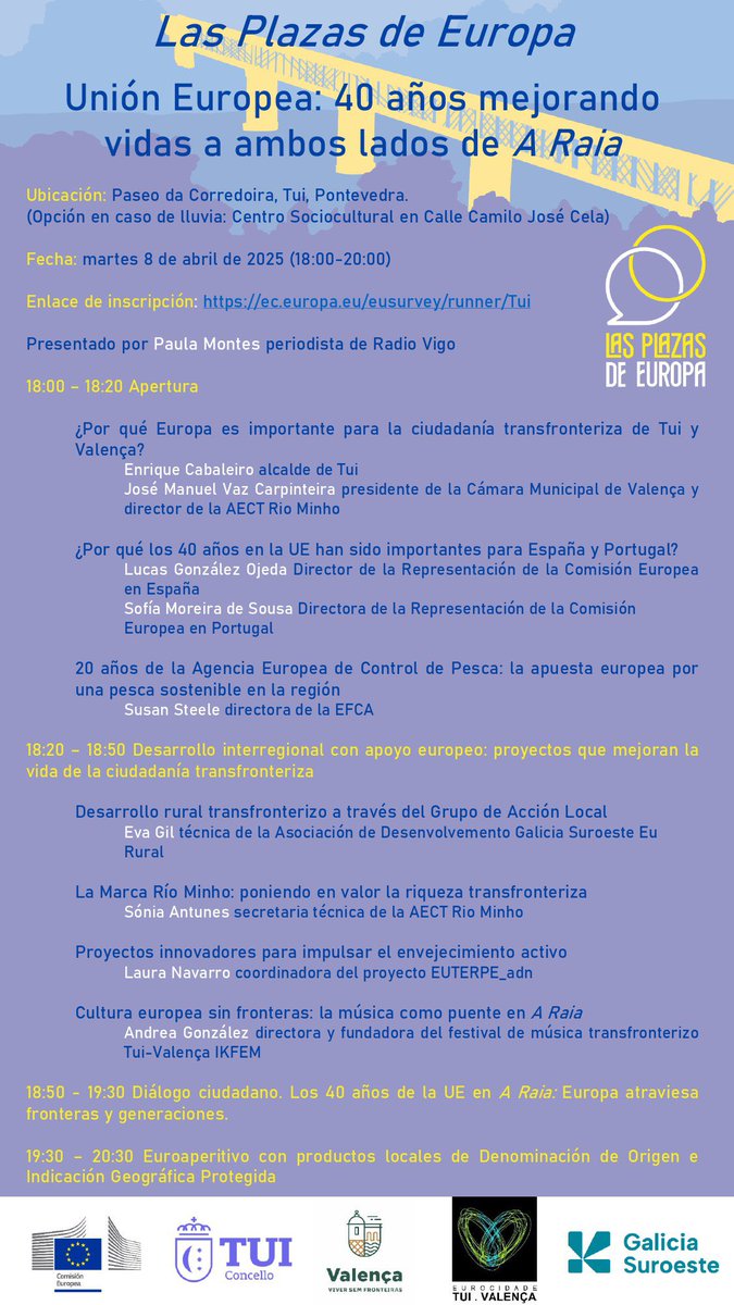 Mañana nuestra coordinadora del proyecto EUTERPE_adn Laura Navarro estará dando una ponencia  en el evento 40 años mejorando vidas, a ambos lados de A Raía 

📍Paseo de Corredoira Tui, Pontevedra. 

🕢18 a 20 horas

Inscríbete aquí 👉 ec.europa.eu./eusurvey/runner/tui