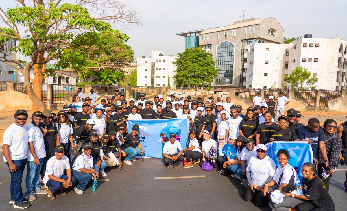 WHONigeria's tweet photo. To mark #WorldHealthDay, @Fmohnigeria, @WHONigeria, and key stakeholders held a health walk in Abuja, promoting awareness under the theme #HealthyBeginningsHopefulFutures. https://t.co/rmJr1yPq1K