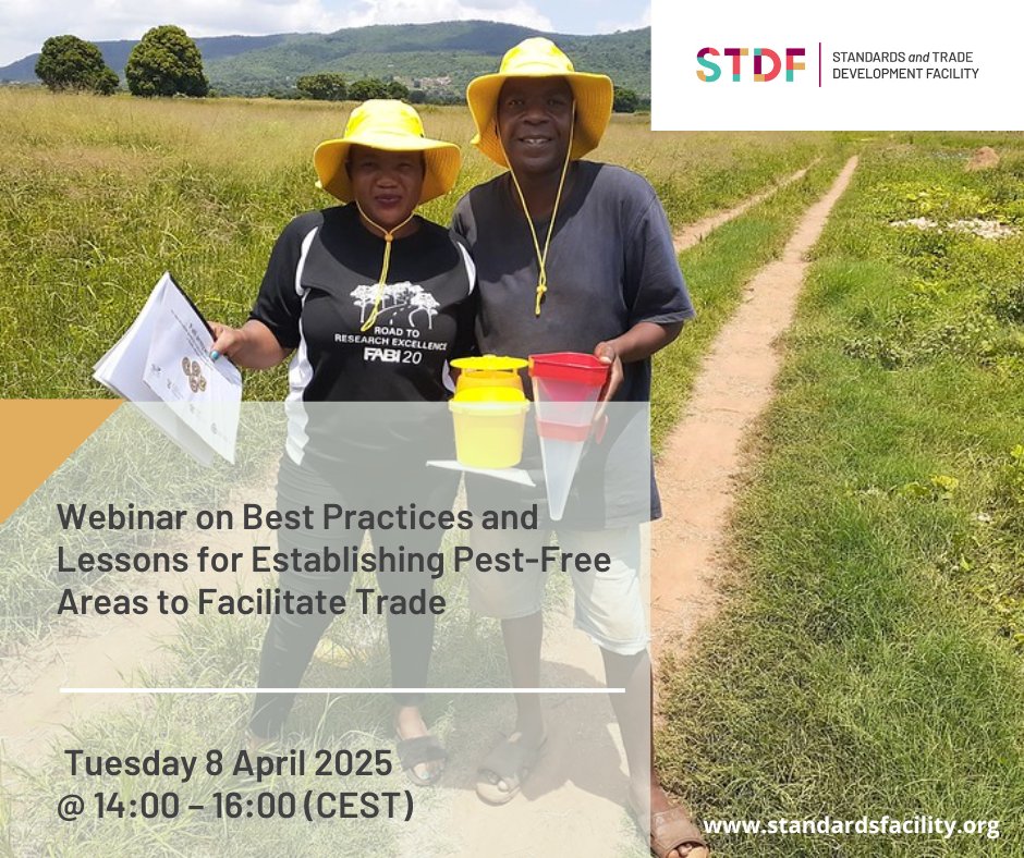 🚨 You're invited! 

Join us on 8 April for a webinar on pest-free areas🐛🚫and their role in facilitating safe trade.

📌 Learn from real-world success in Southern Africa + insights from #STDF partners.

🔗 Register: bit.ly/43EBbkN
📄 Programme: bit.ly/4lpj2hi