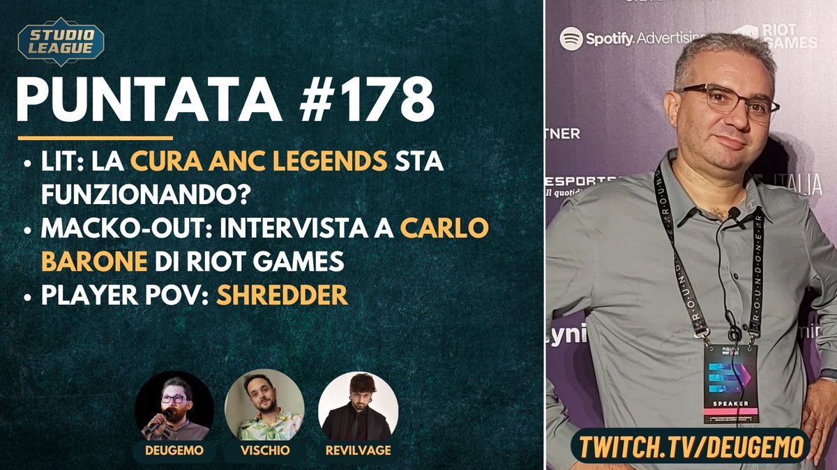 Francesco Lombardo 🏳️🌈🇪🇺 (@deugemotwo) on Twitter photo LIT: parla Carlo Barone di Riot Games!
Questa sera doppio ospite: <a href="/Riot_Airrulez/">Carlo Barone</a> di <a href="/league_italia/">League_Italia</a> e poi <a href="/Shredderlol01/">Shredder</a> , ex <a href="/mackoesports/">MACKO™ Esports</a> .
Appuntamento alle 21:30 con <a href="/Vischio_AB/">Vischio || Andrea Buzzao</a> e <a href="/Revilvage/">Revilvage</a> per parlare ancora di <a href="/lit_official_it/">LIT</a> . LIT: parla Carlo Barone di Riot Games!
Questa sera doppio ospite: <a href="/Riot_Airrulez/">Carlo Barone</a> di <a href="/league_italia/">League_Italia</a> e poi <a href="/Shredderlol01/">Shredder</a> , ex <a href="/mackoesports/">MACKO™ Esports</a> .
Appuntamento alle 21:30 con <a href="/Vischio_AB/">Vischio || Andrea Buzzao</a> e <a href="/Revilvage/">Revilvage</a> per parlare ancora di <a href="/lit_official_it/">LIT</a> .