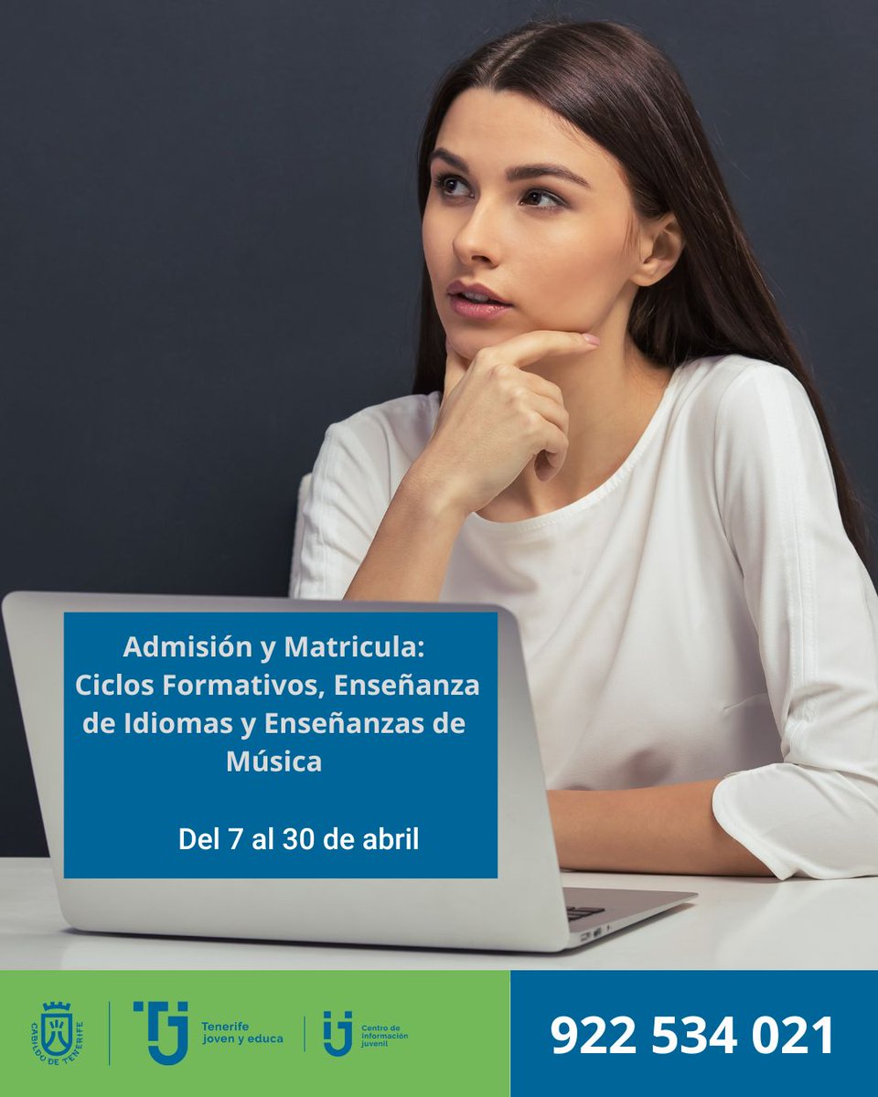 🎓 ¡Abierto el plazo de admisión para el curso 2025-2026! 📚

✅ Ciclos formativos
✅ Enseñanzas elementales y profesionales de Música
✅ Enseñanzas de idiomas

📅 Plazo de solicitud: Abierto hasta el día 30 de abril

+info 👉 tenerifejovenyeduca.com/cij/radar/admi…