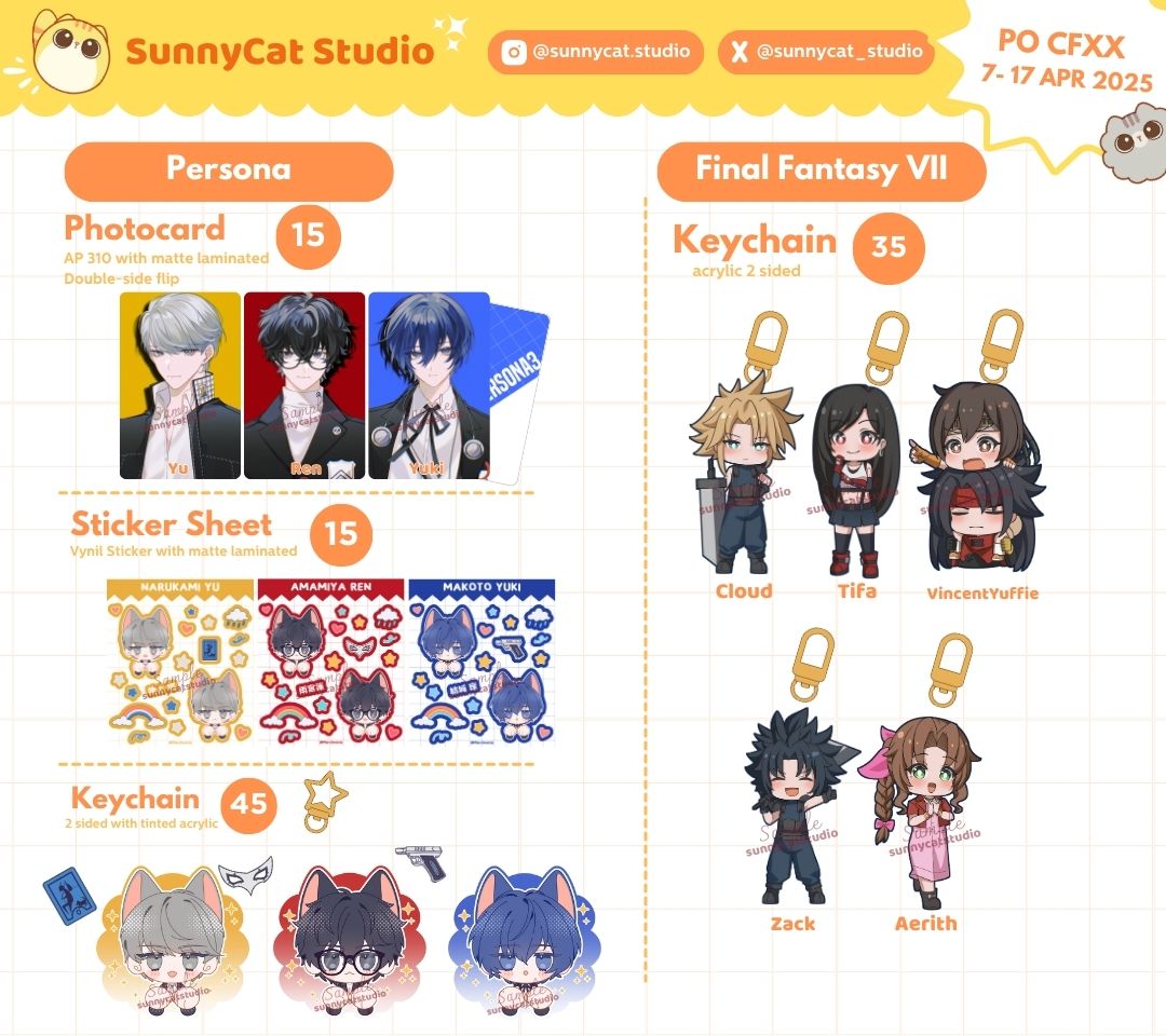RT is appreciated!! 🥹✨
Open PO for #comifuroxx
Fandom NIJISANJI, HSR, PERSONA SERIES, etc~
🗓️ 7 APR - 17 APR 2025
📦 Pick Up @ SUNNYCAT STUDIO (both days) / Mail Order 
🔗bit.ly/sunnycatCFXX