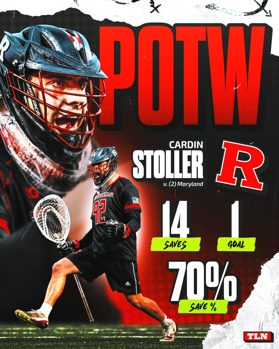 𝐏𝐋𝐀𝐘𝐄𝐑 𝐎𝐅 𝐓𝐇𝐄 𝐖𝐄𝐄𝐊: Cardin Stoller, <a href="/RUmlax/">Rutgers Men's LAX</a> ⚔️

<a href="/StollerCardin/">Cardin Stoller</a> SHUT THE DOOR on the heavily favored Terps, finishing with 14 saves. His 4th quarter goalie goal helped the Scarlet Knights secure their first win over Maryland since 1990 👏