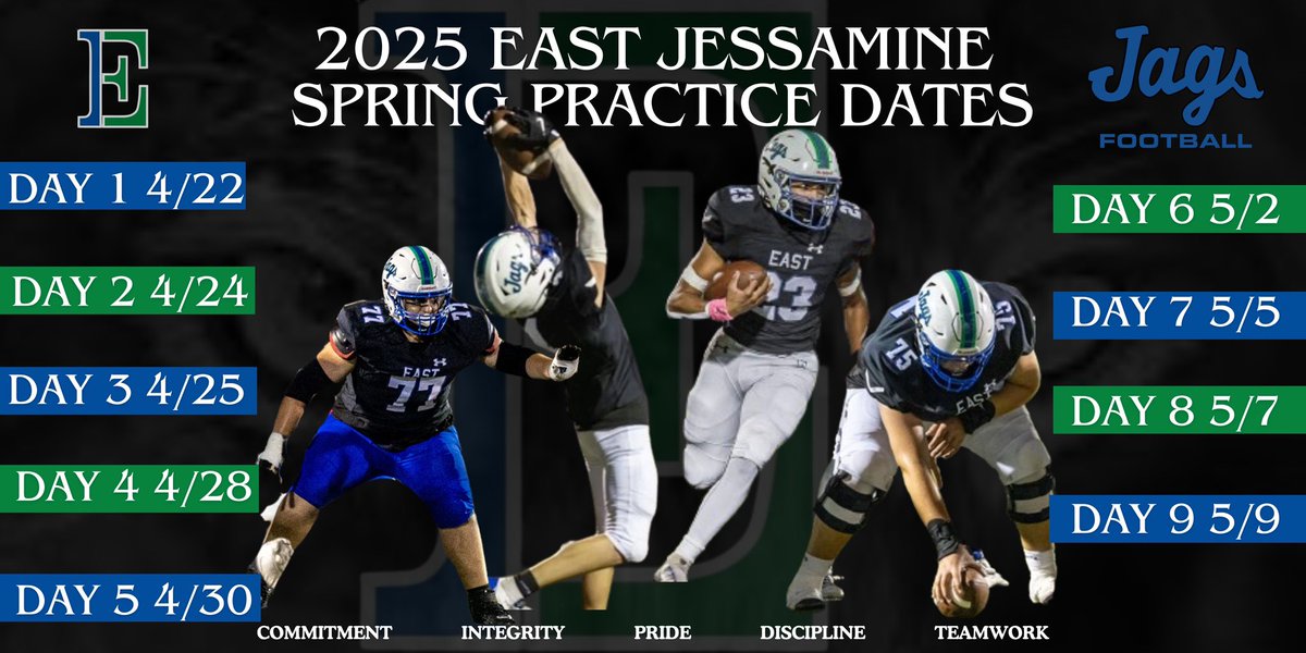 Excited to announce our 2025 spring practice dates! Excited to see our guys grow and develop! They have worked their tails off this off-season