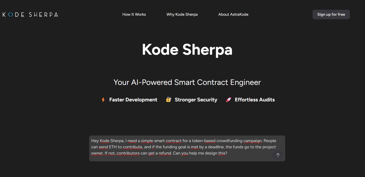 🧠 Just launched: #KodeSherpa – your AI consultant for #Solidity smart contracts.
Describe your idea in plain language.
Chat. Iterate. Generate Solidity code that compiles.
No setup, just conversations.
Try it now (free while in beta):
👉 bit.ly/4lr6lTg
#AI #Web3Dev