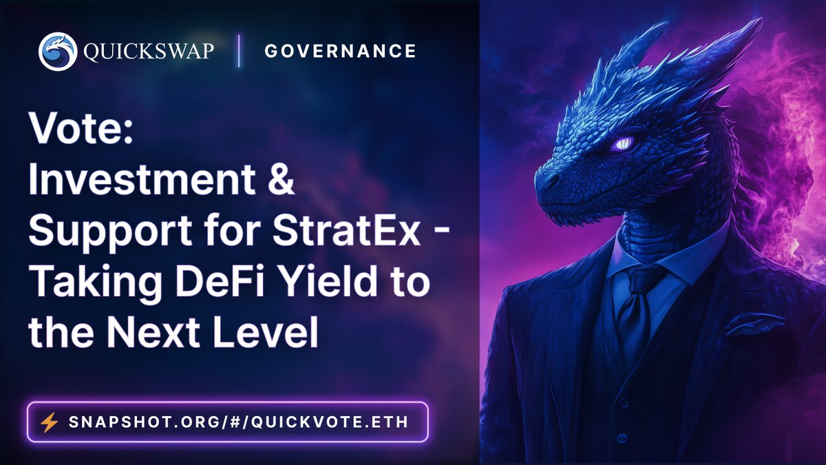 Governance Vote: Investment &amp; Support for StratEx - Taking DeFi Yield to the Next Level 💰

$QUICK holders, go on Snapshot and vote to make your voice heard!

📅 Voting ends Friday, April 11 at 7:30 AM UTC

🗳 Vote now: snapshot.box/#/s:quickvote.…