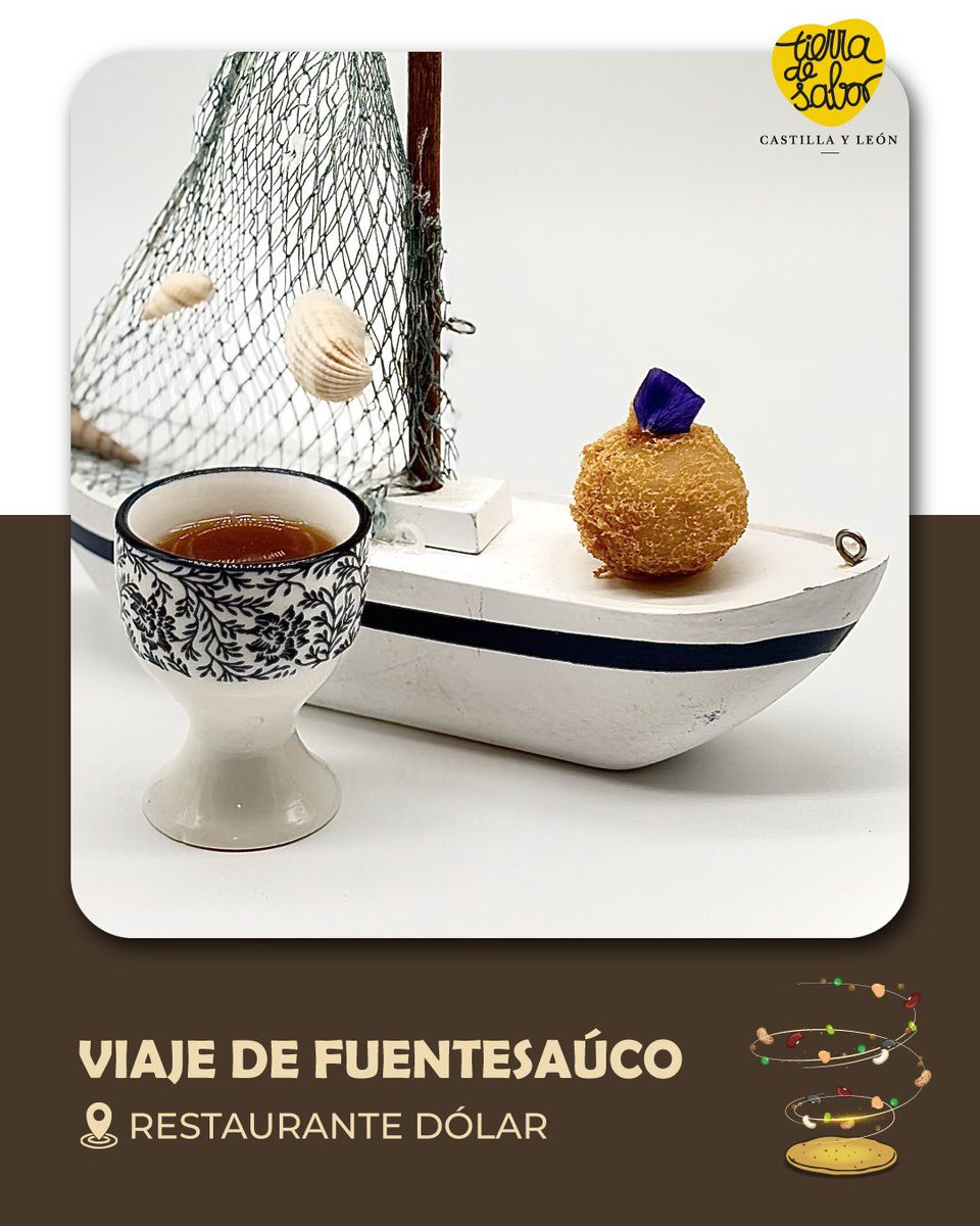 Hoy, el chef #juancoreses de #restaurantedolar , nos propone un viaje de Fuentesaúco a Asia. 

«Viaje de Fuentesaúco» es un mochi en tempura de mezcal, relleno de un guiso de #GarbanzodeFuentesaúcoIGP acompañado de una sopa de miso con caldo dashi y garbanzo.
#desTAPAlasLEGUMBRES