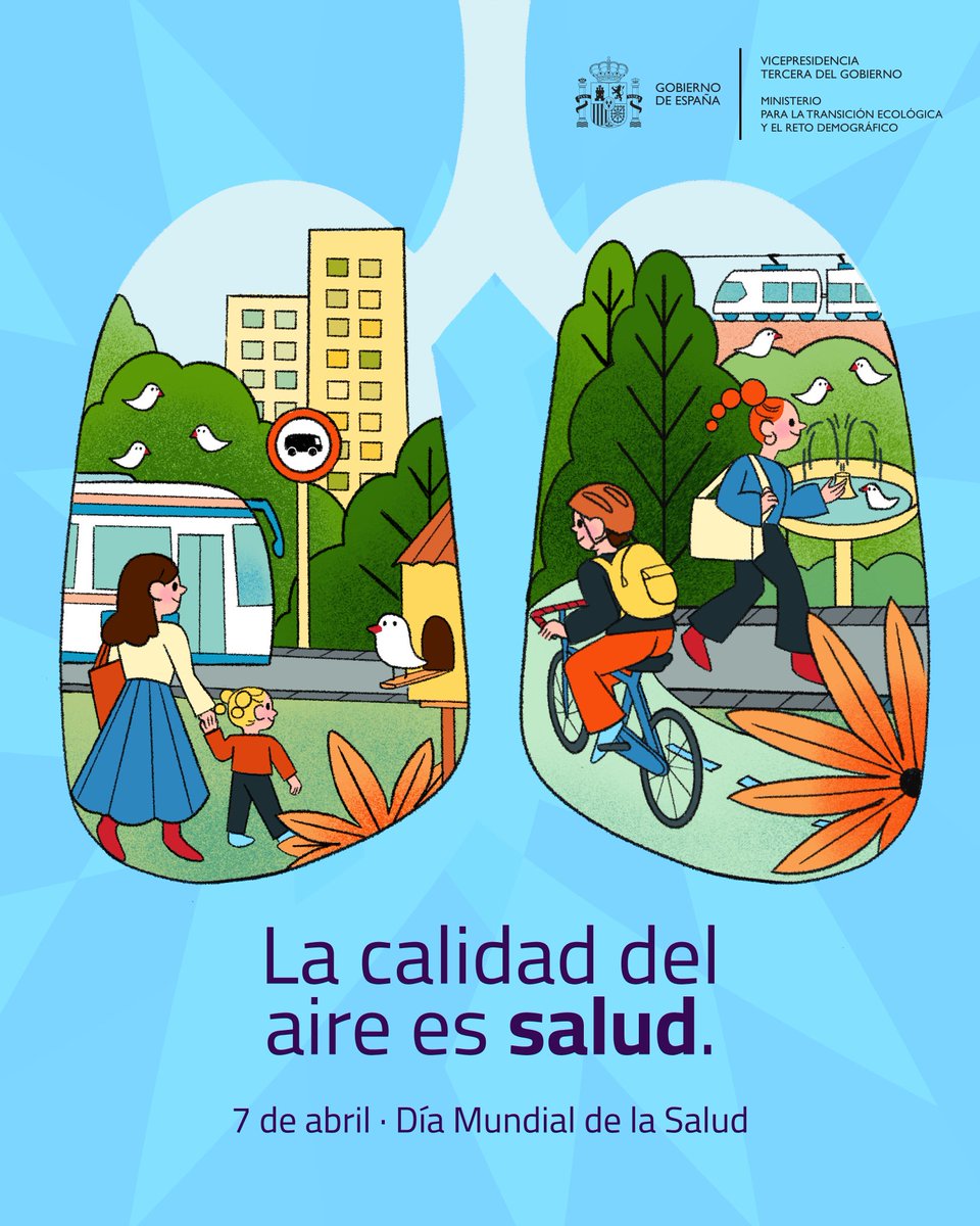 🟢 Cada año fallecen 300.000 personas en Europa por contaminación atmosférica

• Transporte limpio y público • Renaturalización
• Espacios verdes • Infraestructuras sostenibles

La calidad del aire que respiramos 
►► Es una cuestión de salud pública ❤️

#DíaMundialDeLaSalud