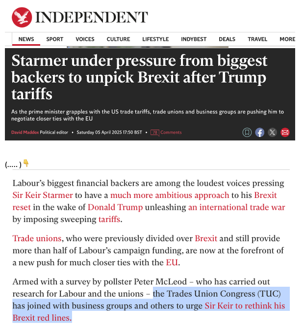 AlexTaylorNews's tweet image. Oh look ! 

Trade unions, many of which were pro-Brexit &amp;amp; who bankroll Labour, are, we read &quot;in a new push for much closer ties with the EU, urging the PM to rethink his Brexit red lines&quot;

Well yes ! Between a few yogurt directives &amp;amp; a lunatic bent on crashing the world economy🤡
