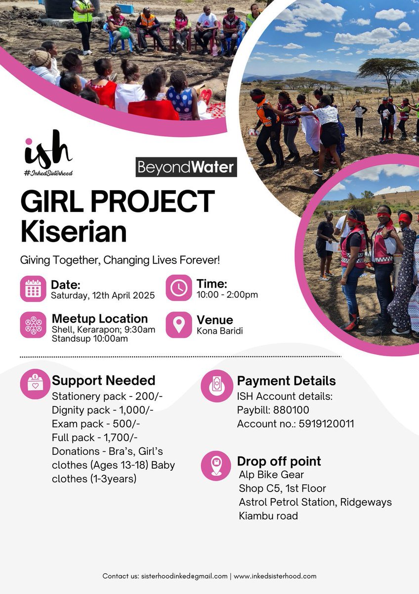 Hello good people!We are here again for the girlies!  How to be involved? You can do this through 
Joining us on the D-Day,Cash Contribution or InKind donation. All details are on the poster. Share widely 😃. Shukran!
#GivingTogetherChangingLiveForever
#BetterTogether 
#ISH