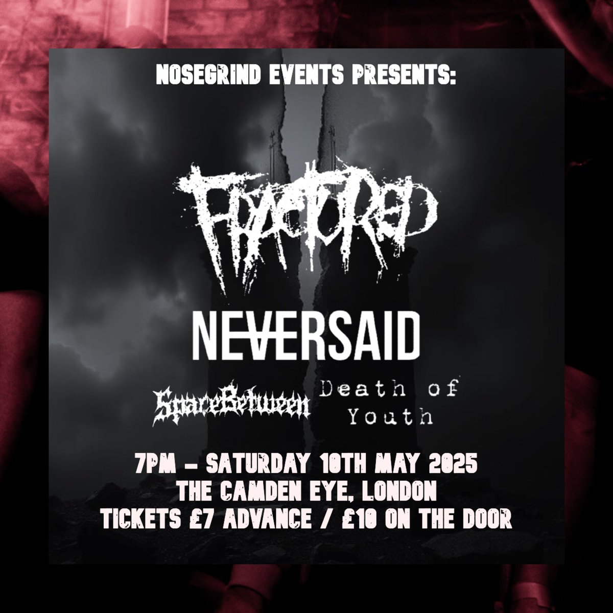NEVERSAID (@neversaidband) on Twitter photo πππ πππ πππ πππππππ
We are so excited to be returning to <a href="/thecamdeneye/">Ross Douglas</a> on May 10th, to support <a href="/fracturedldn/">Fractured</a>, alongside @spacebetweenuk and @deathofyouthukhc. Bring your best windmills, spinkicks and two-steps, this is gonna be a wild one. Ticket link in bio π€β€οΈ πππ πππ πππ πππππππ
We are so excited to be returning to <a href="/thecamdeneye/">Ross Douglas</a> on May 10th, to support <a href="/fracturedldn/">Fractured</a>, alongside @spacebetweenuk and @deathofyouthukhc. Bring your best windmills, spinkicks and two-steps, this is gonna be a wild one. Ticket link in bio π€β€οΈ