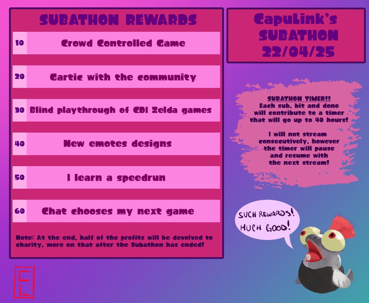 CapuLink_TTV's tweet image. BIG ANNOUNCEMENT!

For my two years anniversary of streaming, I'll be hosting a subathon on April 22nd! 

I've never done something like this, but it looked like a lot of fun, so I'm very excited about this! 

I can't wait for the day to come, catch you there!