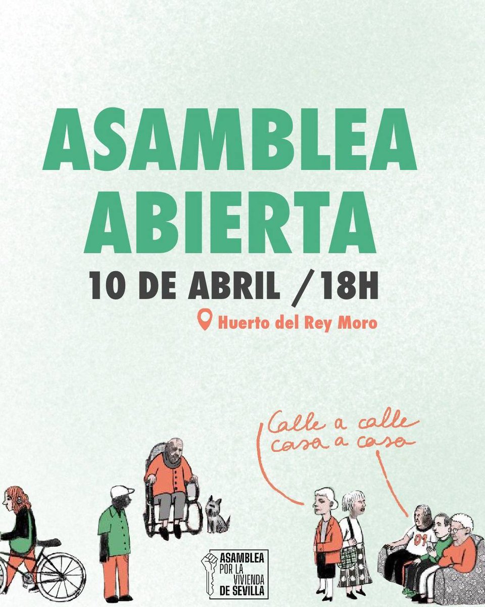 Tras de la mani del 5A, seguimos organizándonos para acabar con el negocio de la vivienda.

Te esperamos el jueves 10 de abril a las 18.00 en el huerto del rey moro para disfrutar de los últimos rayitos de sol mientras hablamos del futuro que imaginamos para Sevilla 🌞🌱