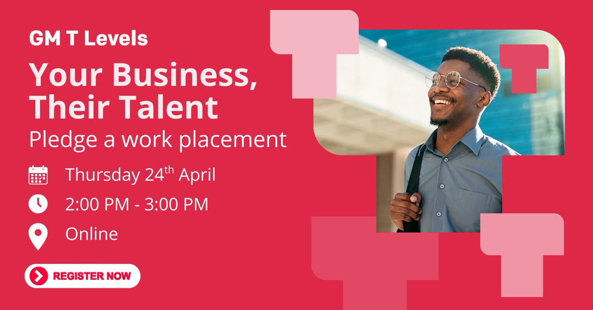 Hear from Greater Manchester Mayor Andy Burnham and leading employers on the business benefits of T Level placements:

💡 Understanding T Levels
🎯 Benefits for your business 
🤝 Support for employers 
❓ How to pledge

Register now  👇
orlo.uk/iz9lj