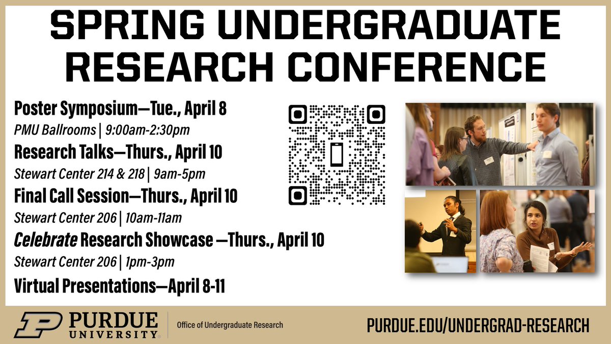 JPUR (@researchpurdue) on Twitter photo The Spring Undergraduate Research Conference starts tomorrow! JPUR will be at the poster symposium. Feel free to stop by to chat about publication opportunities and ways to get involved! The Spring Undergraduate Research Conference starts tomorrow! JPUR will be at the poster symposium. Feel free to stop by to chat about publication opportunities and ways to get involved!