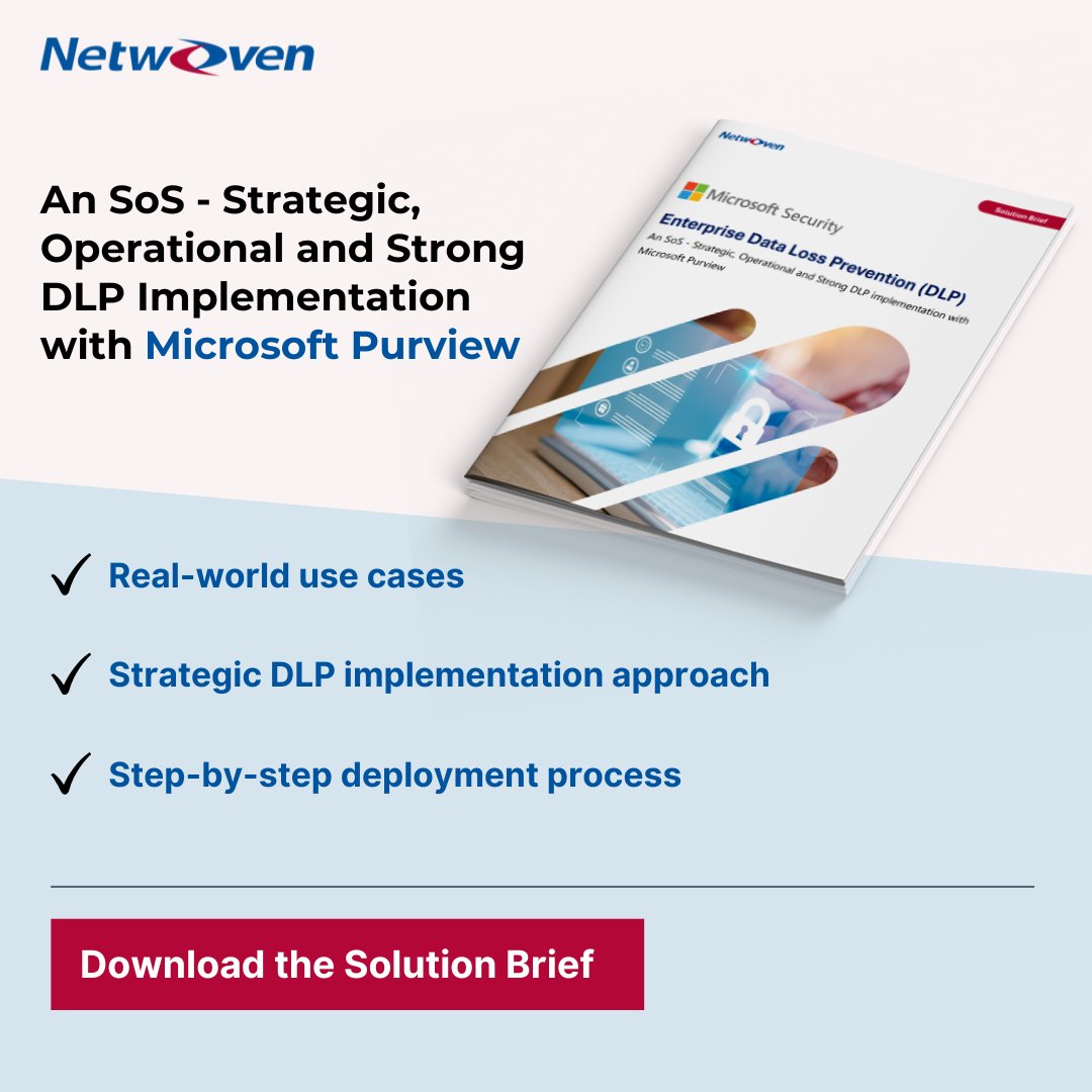 Netwoven's tweet image. Thinking about implementing #MicrosoftPurview DLP? 🤔Our #solutionbrief walks you through the process, step by step. Download here🔗netwoven.com/services/cloud…

🔒 Secure sensitive data &amp;amp; stay compliant with Microsoft Purview DLP