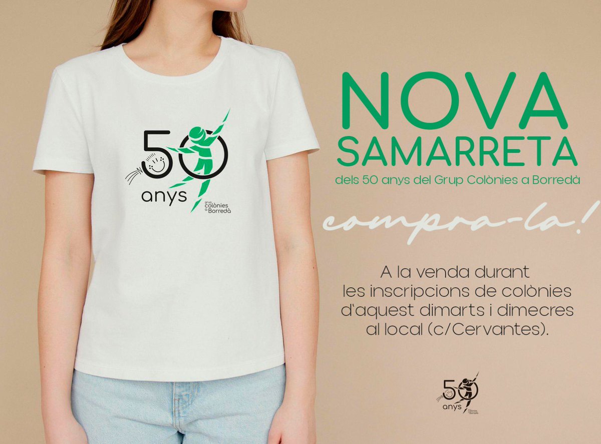 👕🎉 Us presentem la samarreta dels 5️⃣0️⃣ anys!

🤩 És una altre de les iniciatives que portem a terme per celebrar els 50 anys del grup!
ℹ️ La tindrem a la venda demà i dimecres a les inscripcions de les tandes d'estiu. I properament també venda on-line. 

Us agrada?