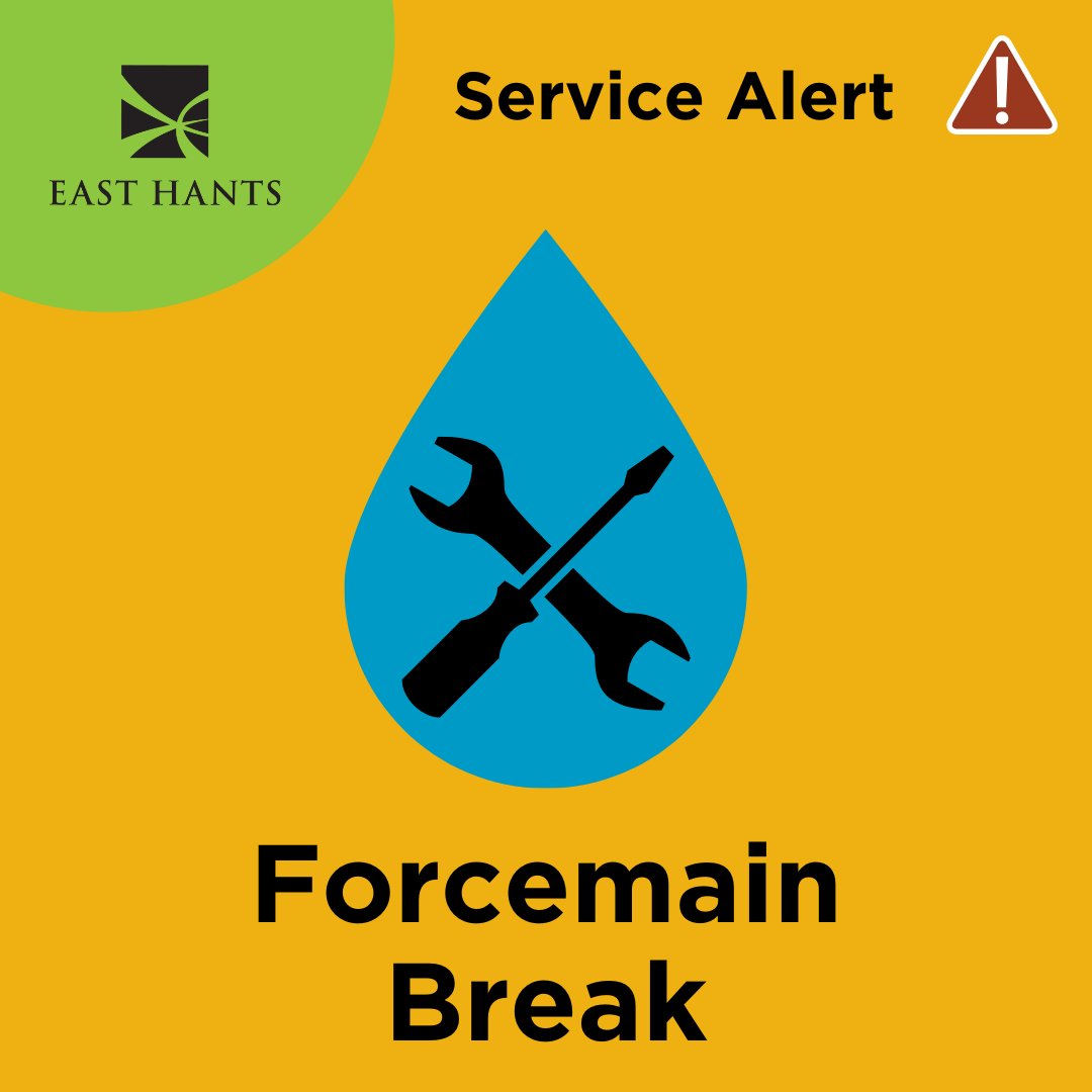 EastHantsNS's tweet photo. Service Notice ❗
Emergency Forcemain Repair

Our wastewater team is en route to repair an emergency forcemain break at 453 Hwy 2, Enfield this morning.

Traffic will be reduced to one lane. Please approach the work site with caution. Targeted repair completion time is 4pm https://t.co/qKnvv7EycH