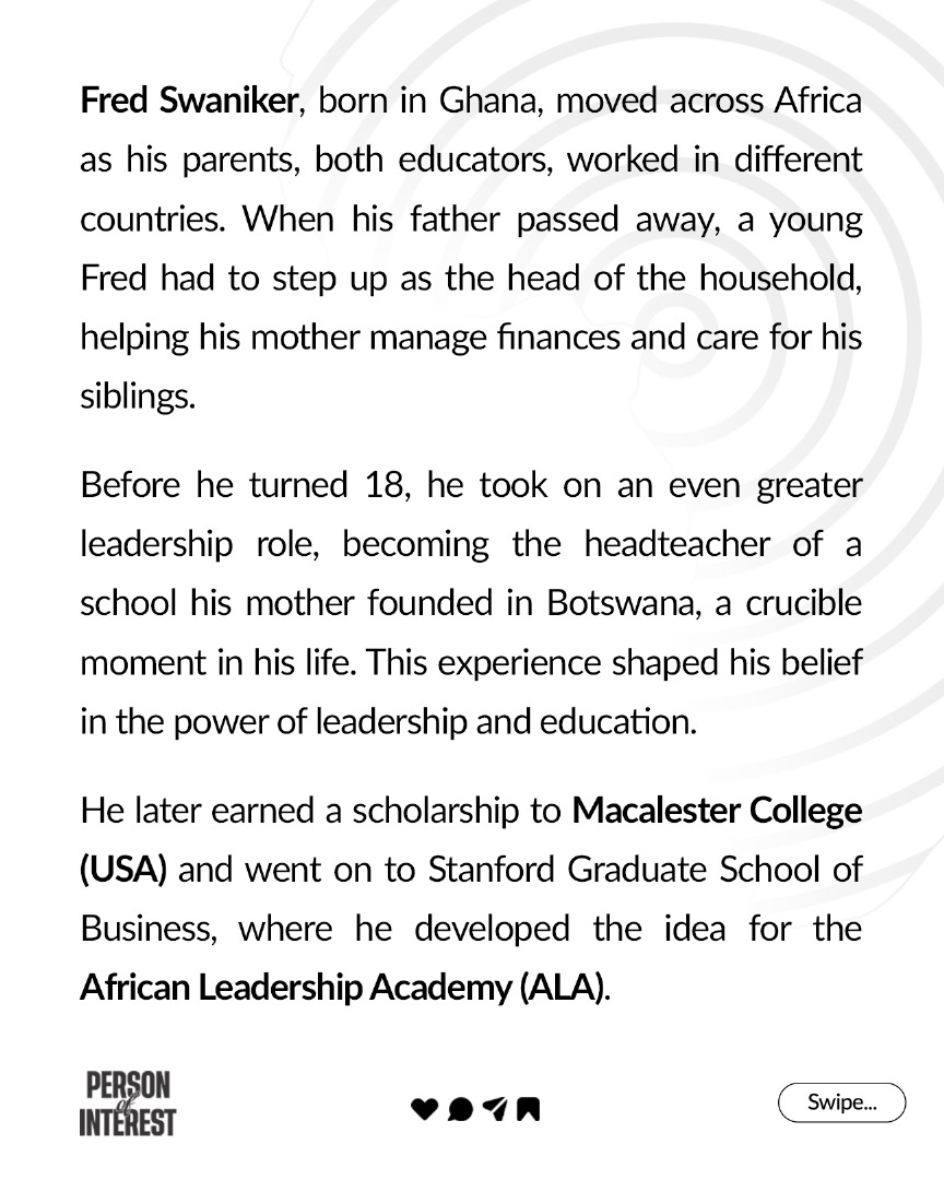 LifeMacAfrica's tweet image. Meet @FredSwaniker, the visionary behind some of Africa’s most transformative organizations.

#FredSwaniker #PersonOfInterest #PoI #LIFEMACAfrica #EmpoweringCommunities #AfricanLeadership #FutureOfAfrica