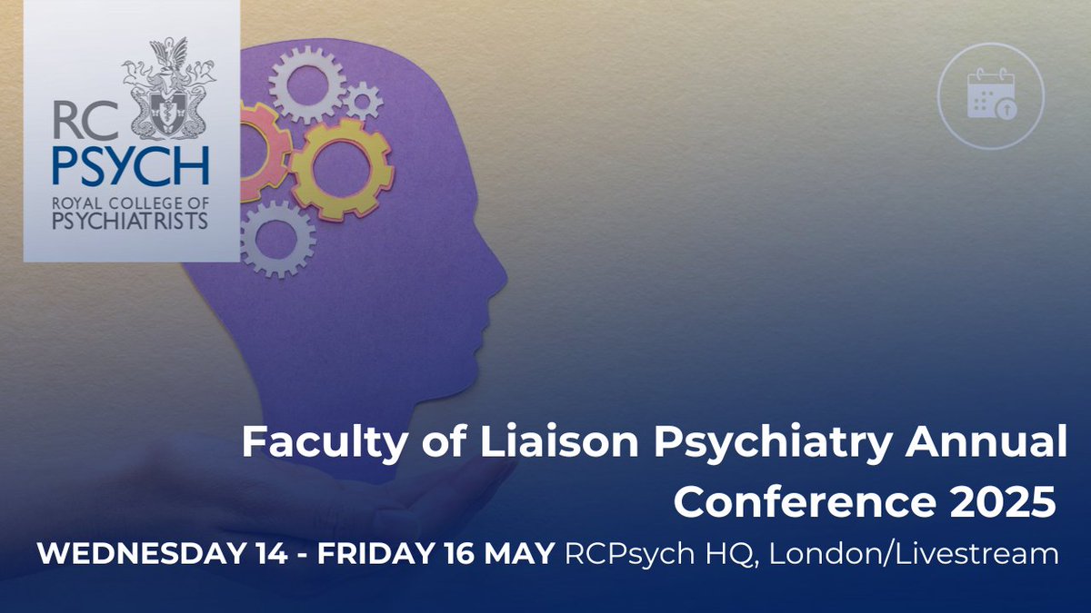 Royal College of Psychiatrists (@rcpsych) on Twitter photo Join us at the <a href="/rcpsychLiaison/">RCPsych Liaison Psychiatry Faculty</a> conference where we will be hearing from <a href="/drjmas/">Julia Sinclair</a>, <a href="/rajamukherjee10/">Raja Mukherjee MBE</a>, <a href="/KaanthanJ/">Dr Kaanthan Jawahar</a> and <a href="/BendyBrain/">BendyBrain: Dr Jessica Eccles</a>.
Book now: bit.ly/3C56idT #Liaisonconf25 Join us at the <a href="/rcpsychLiaison/">RCPsych Liaison Psychiatry Faculty</a> conference where we will be hearing from <a href="/drjmas/">Julia Sinclair</a>, <a href="/rajamukherjee10/">Raja Mukherjee MBE</a>, <a href="/KaanthanJ/">Dr Kaanthan Jawahar</a> and <a href="/BendyBrain/">BendyBrain: Dr Jessica Eccles</a>.
Book now: bit.ly/3C56idT #Liaisonconf25