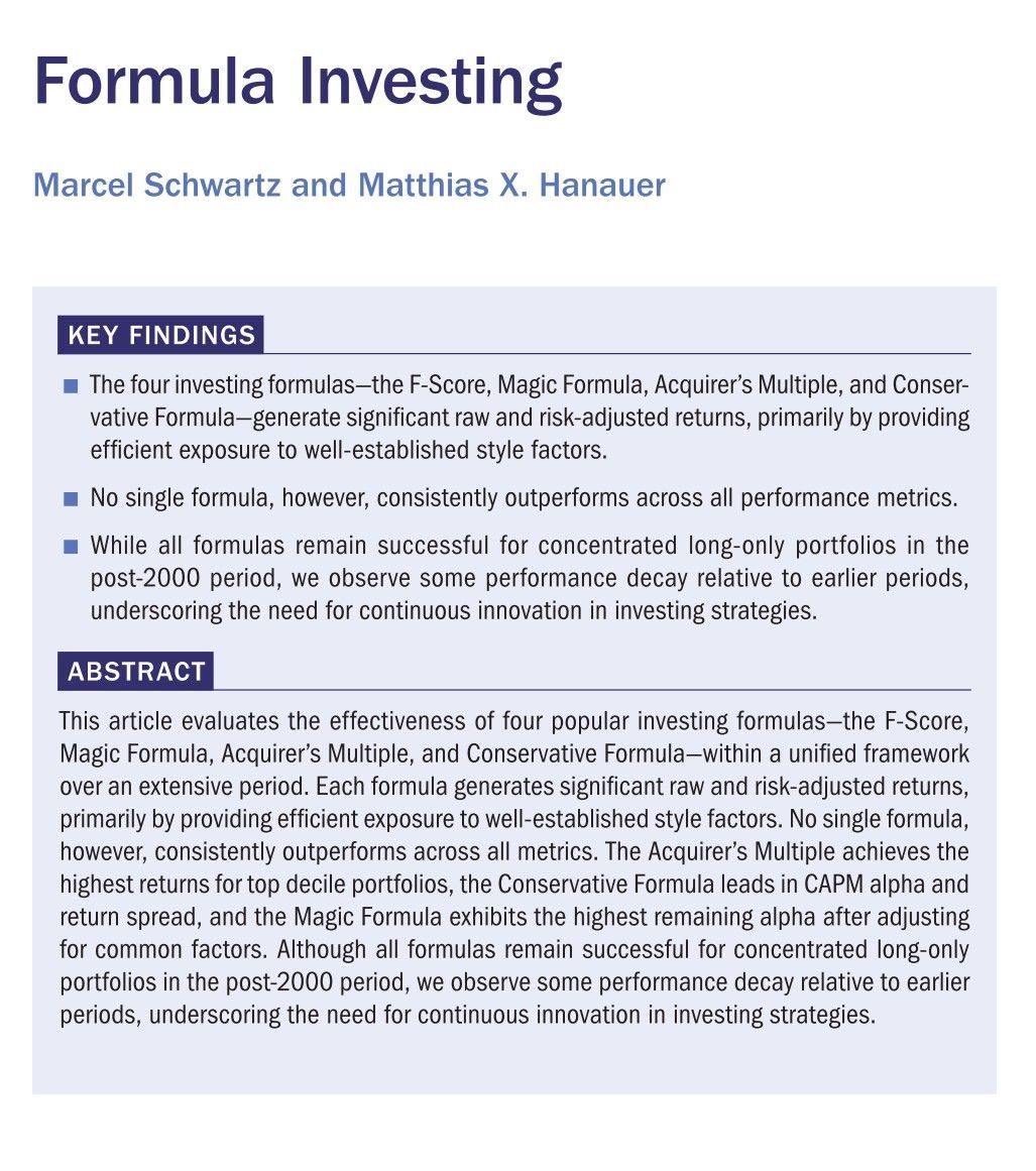 Matthias Hanauer (@hanauermatthias) on Twitter photo 📣 New Publication Alert!
I’m excited to share that my paper “Formula Investing" has just been published in the Journal of Portfolio Management!
❤️ to <a href="/paradoxinvestor/">Pim van Vliet</a>, <a href="/alphaarchitect/">Wes Gray 🇺🇸</a>, <a href="/jvogs02/">Jack Vogel</a>, and <a href="/Greenbackd/">Tobias Carlisle</a> for feedback!
Comment 👇or DM me if you want the full paper! 📣 New Publication Alert!
I’m excited to share that my paper “Formula Investing" has just been published in the Journal of Portfolio Management!
❤️ to <a href="/paradoxinvestor/">Pim van Vliet</a>, <a href="/alphaarchitect/">Wes Gray 🇺🇸</a>, <a href="/jvogs02/">Jack Vogel</a>, and <a href="/Greenbackd/">Tobias Carlisle</a> for feedback!
Comment 👇or DM me if you want the full paper!