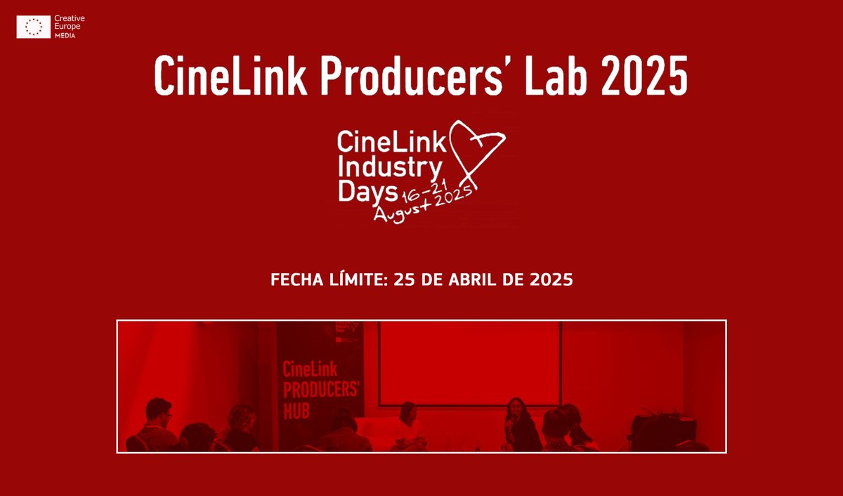 OficinaMEDIAEs's tweet photo. CineLink Producers’ Lab 2025: Abierta la convocatoria para productores emergentes.

Fecha límite: 25 de abril de 2025.
Más info > https://t.co/NmyklgsSnU

#CineLink #ProducersLab #Producción https://t.co/W6Z5yAw6BN