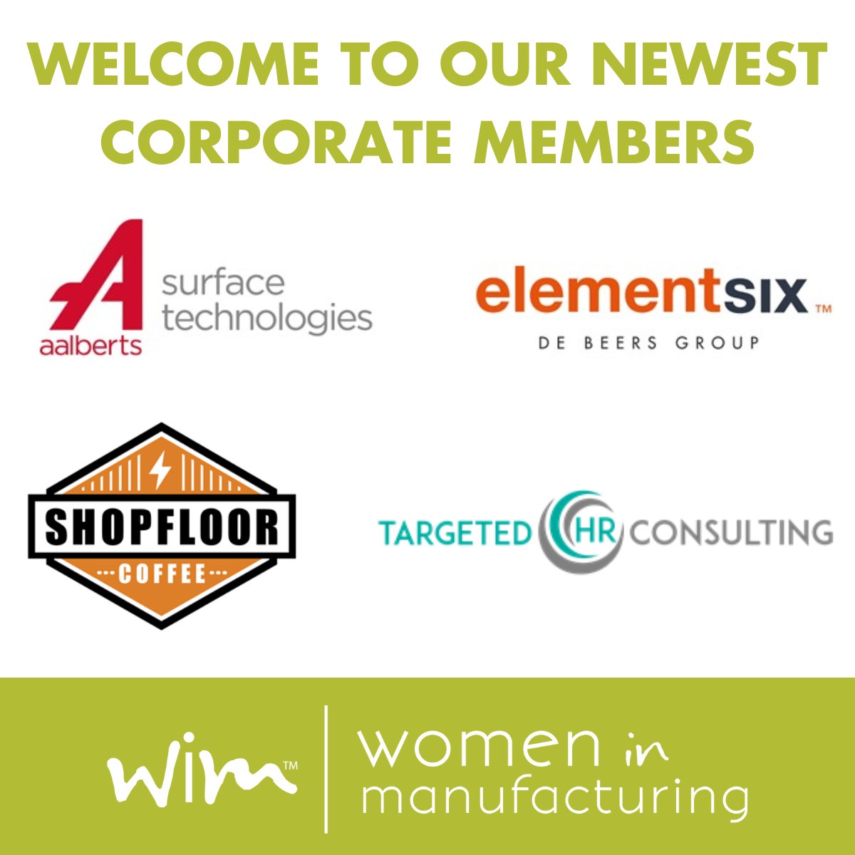 Women in Manufacturing (WiM) (@womeninmfg) on Twitter photo Happy #MemberMonday to our newest corporate members!
Aalberts Surface Technologies
<a href="/ElementSix_/">Element Six</a>
Shopfloor Coffee
Targeted HR Consulting
#WomeninMFG #Manufacturing Happy #MemberMonday to our newest corporate members!
Aalberts Surface Technologies
<a href="/ElementSix_/">Element Six</a>
Shopfloor Coffee
Targeted HR Consulting
#WomeninMFG #Manufacturing