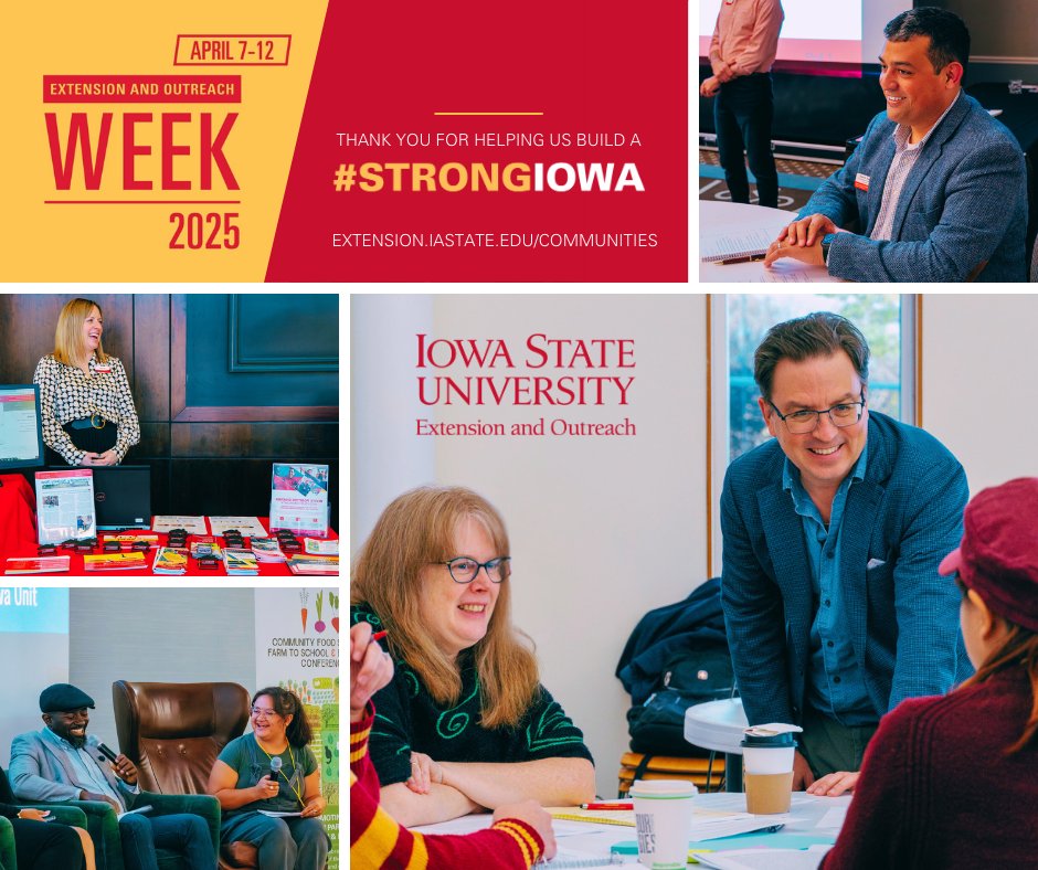ISU_Geospatial's tweet image. ⭐ Happy #ISUExtensionandOutreachWeek! ⭐
Thank you for helping us at CED build a #StrongIowa. To learn more about our staff, programs, and services, visit extension.iastate.edu/communities.
