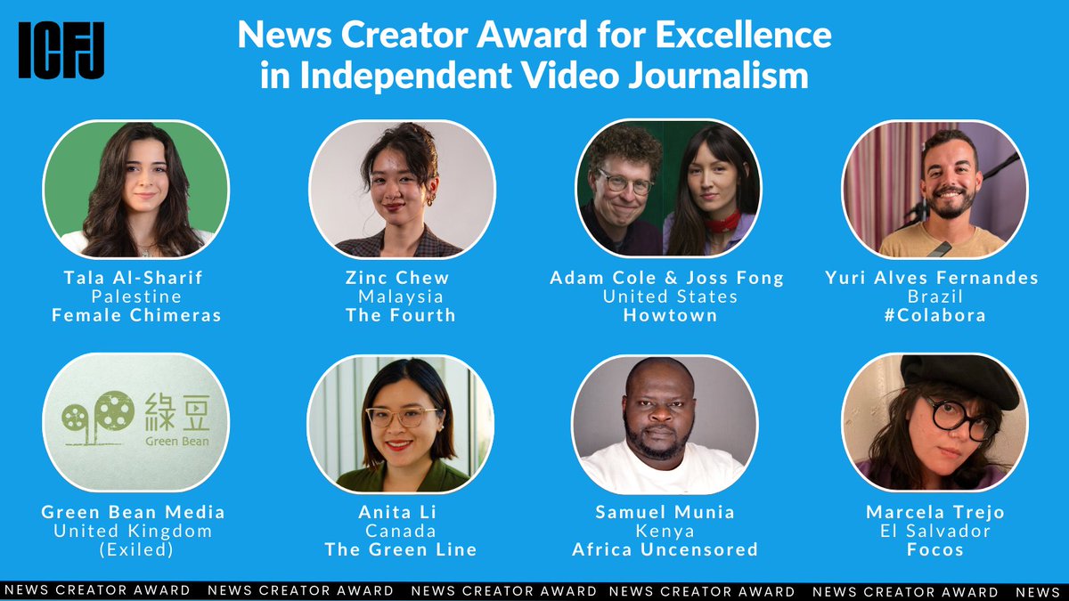 🎬Just announced: The winners of our News Creator Award for Excellence in Independent Video Journalism! The awardees represent a diverse range of media platforms and storytelling approaches, from longform videos on Hong Kong’s pro-democracy movement to reels challenging