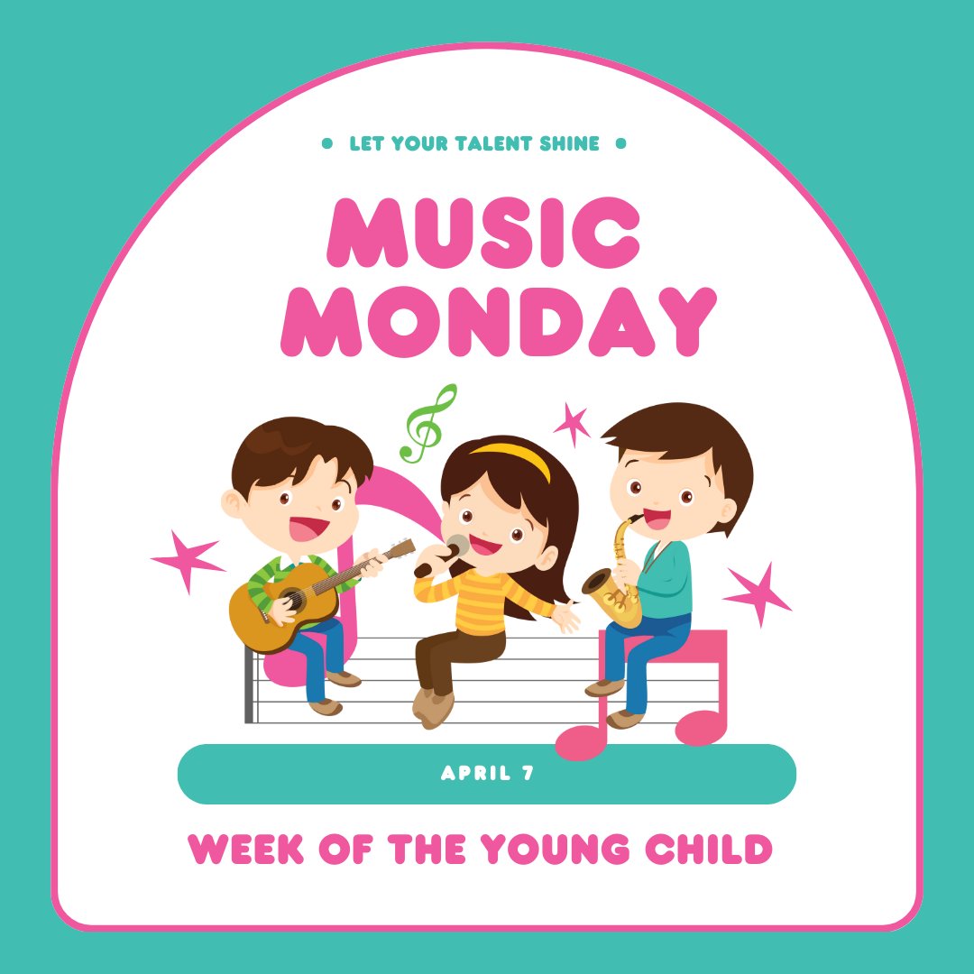 Week of the Young Child: Music Monday! When children sing, dance, and listen to music, they develop their language and early literacy skills while being active and encouraging movement.