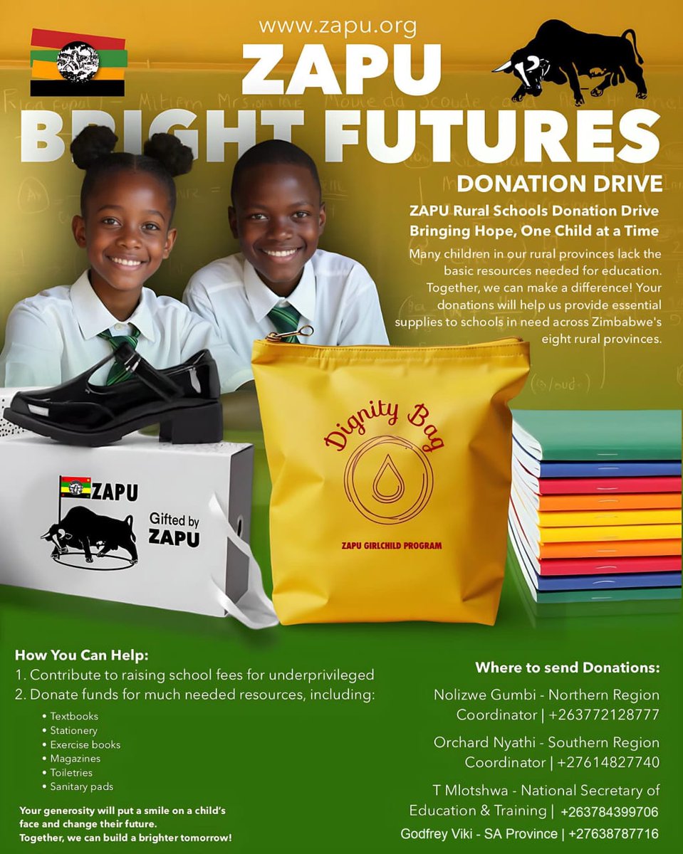 I am appealing to 20 Bazukulu to support 10 boys and 10 girls. Each donation is valued at $5 or R100.
If RSA use the details below 

COLD COMFORT FARM PTY LTD 
FNB
630 5962 7829
Reference: Donation SG

If in Zimbabwe
Ecocash +263 78 092 2881
Name Orchard Nyathi

Thank you