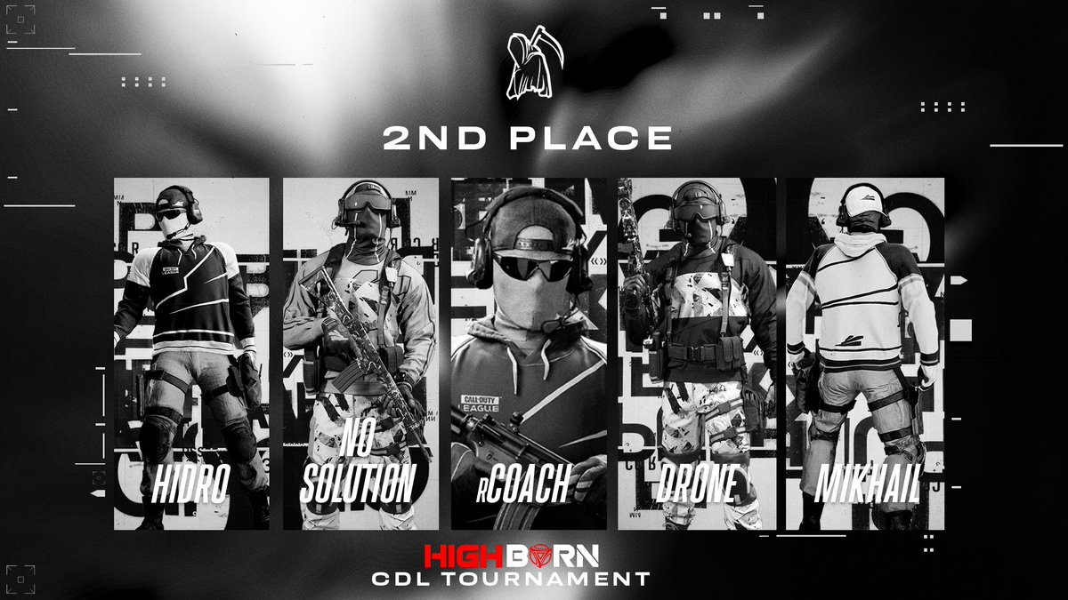 We are pleased to announce that our team secured 2nd place in the Highborn CDL Showdown!
<a href="/_Ridwaaannnn/">rCoach</a> 
<a href="/No_SolutionZA/">No Solution</a> 
<a href="/rH1dro/">Umar</a> 
<a href="/Dronus_/">Drone</a> 
<a href="/Mik_isle_/">Mikhail</a> 

Thanks to <a href="/HighBorn_GG/">High Born</a> for the amazing tournament and <a href="/CptTrout/">Connor Hofmeyr</a> for the amazing cod casting!
#cod #CDL #gaming