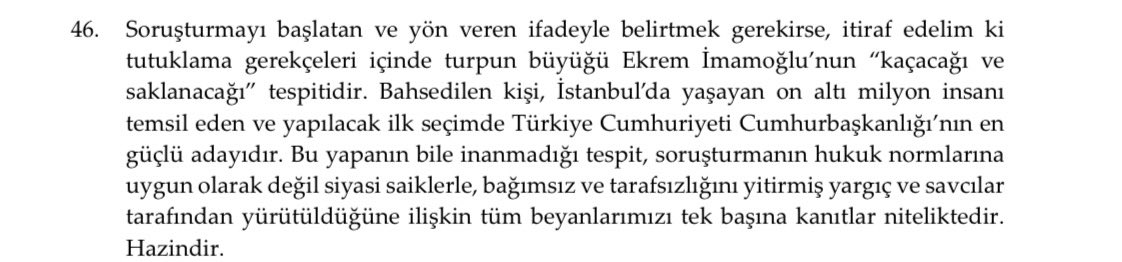 ekrem imamoğlu'nun tutukluluğuna avukatları tarafından itiraz edildi. itirazın son kısmı: