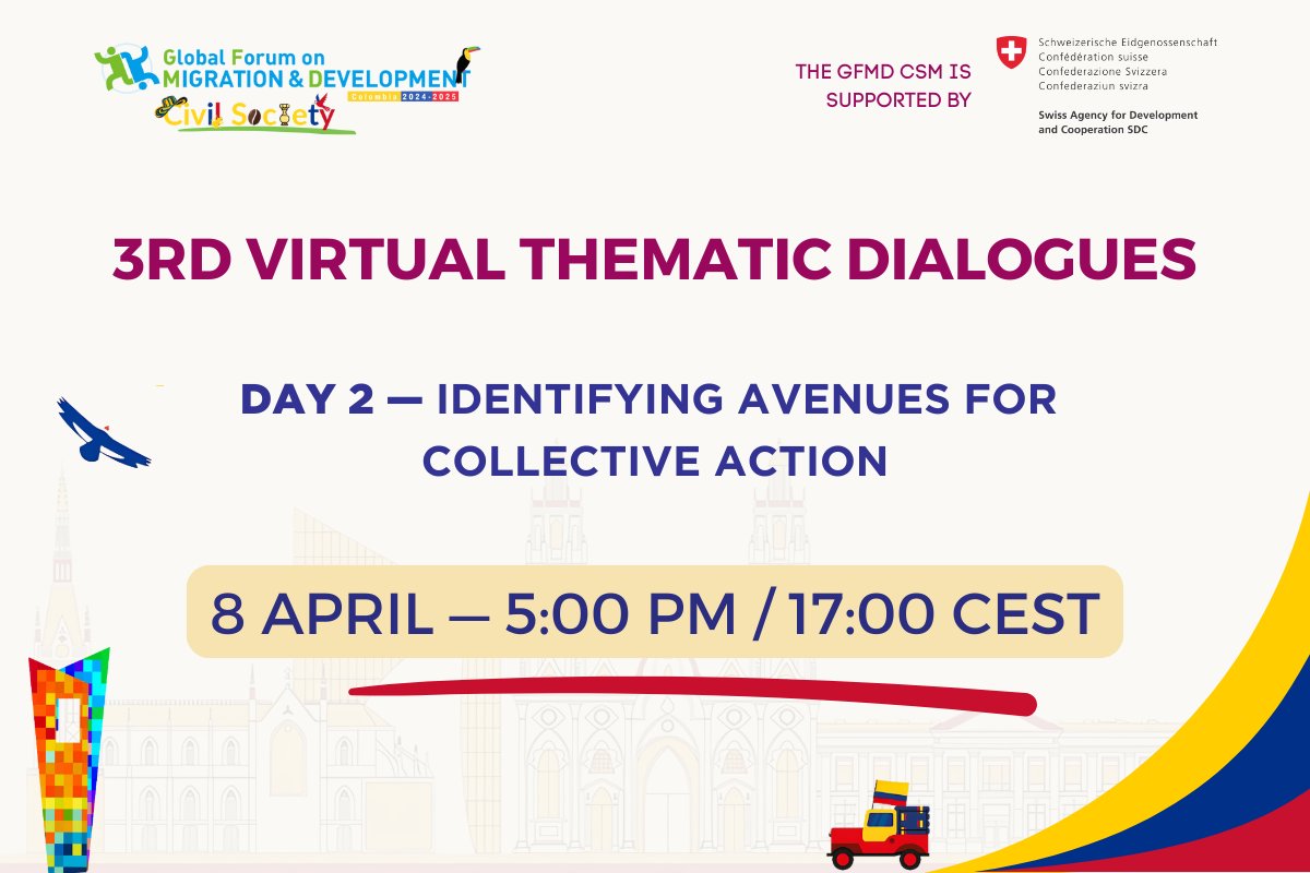 Let's continue the conversation on day 2 of the 3rd  and final CS thematic dialogues on the <a href="/GFMDprocess/">GFMD</a>  ⬇️

April 8: Identifying avenues for collective action
🔹9 AM CET 🔗bit.ly/3rd-CS-TD-Day2…
🔸5 PM CET 🔗bit.ly/3rd-CS-TD-Day2…

See you there!