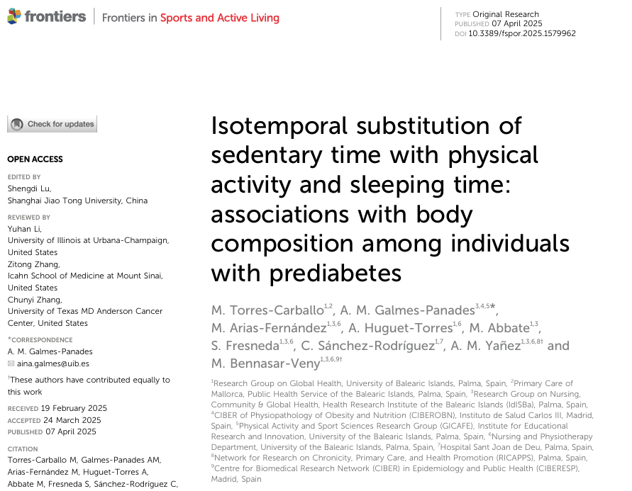 AinaPanades's tweet photo. Congratulations to all co-authors!💪🩸

PREDIPHONE Study Results⬇️
Isotemporal substitution of sedentary time with physical activity and sleeping time: associations with body composition among individuals with prediabetes

https://t.co/iFd9WhCyka
@idisbaib @FrontiersIn https://t.co/H9xp5oYuby