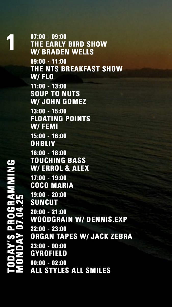 NTS Radio (@ntslive) on Twitter photo today on nts.live/1
<a href="/flollid/">Flo Dill</a> <a href="/JohnMGomez/">John Gómez</a> <a href="/floatingpoints/">floating points</a> <a href="/ohbliv/">Brohbliv</a> <a href="/touching_bass/">Touching Bass</a> <a href="/suncutrecords/">suncut records</a> today on nts.live/1
<a href="/flollid/">Flo Dill</a> <a href="/JohnMGomez/">John Gómez</a> <a href="/floatingpoints/">floating points</a> <a href="/ohbliv/">Brohbliv</a> <a href="/touching_bass/">Touching Bass</a> <a href="/suncutrecords/">suncut records</a>