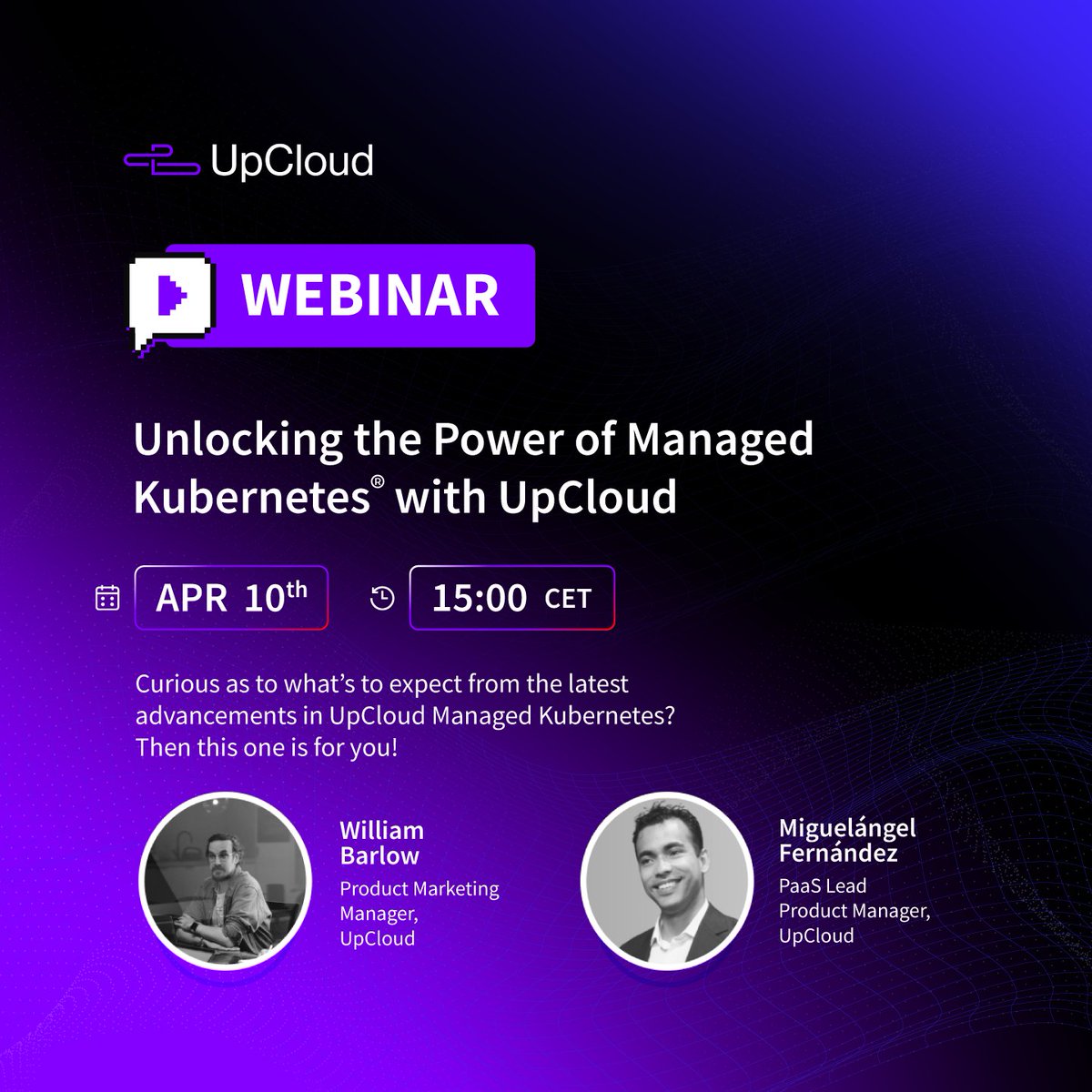 🚀 UKS Webinar – This Thursday! Join our #kubernetes experts on April 10th for a live deep dive into our Managed Kubernetes - features, a setup demo &amp; Q&amp;A!
🔗 Don’t miss out—register now: upcloud.com/events/unlocki…