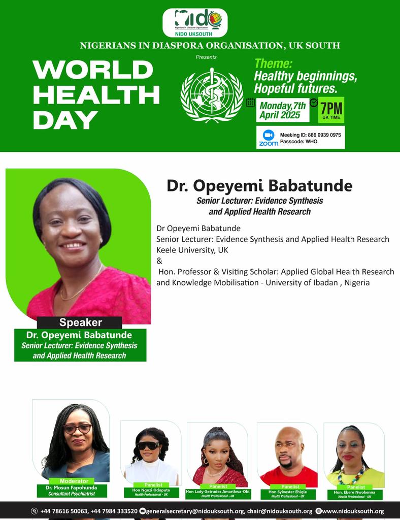 Nigerians in Diaspora Organisation UK South (@nidouks) on Twitter photo Meet our Speakers at Today's World Health Day Webinar <a href="/abikedabiri/">abikedabiri</a> <a href="/channelstv/">Channels Television</a> <a href="/nidcom_gov/">Nigerians in Diaspora Commission</a> <a href="/NIDOE_OFFICIAL/">Nigerians in Diaspora Organisation Europe</a> <a href="/NigeriaMFA/">Ministry of Foreign Affairs, Nigeria π³π¬</a> <a href="/Niyicrownwisec/">Niyi Zaccheus</a> <a href="/felixoris/">Abimbola Oluwasona MBE CMILT</a> <a href="/SirUbochi/">Chibuzo Ubochi</a> <a href="/VisserLola/">Visser-Mabogunje Lola</a> <a href="/WHO/">World Health Organization (WHO)</a> #HealthForAll Meet our Speakers at Today's World Health Day Webinar <a href="/abikedabiri/">abikedabiri</a> <a href="/channelstv/">Channels Television</a> <a href="/nidcom_gov/">Nigerians in Diaspora Commission</a> <a href="/NIDOE_OFFICIAL/">Nigerians in Diaspora Organisation Europe</a> <a href="/NigeriaMFA/">Ministry of Foreign Affairs, Nigeria π³π¬</a> <a href="/Niyicrownwisec/">Niyi Zaccheus</a> <a href="/felixoris/">Abimbola Oluwasona MBE CMILT</a> <a href="/SirUbochi/">Chibuzo Ubochi</a> <a href="/VisserLola/">Visser-Mabogunje Lola</a> <a href="/WHO/">World Health Organization (WHO)</a> #HealthForAll
