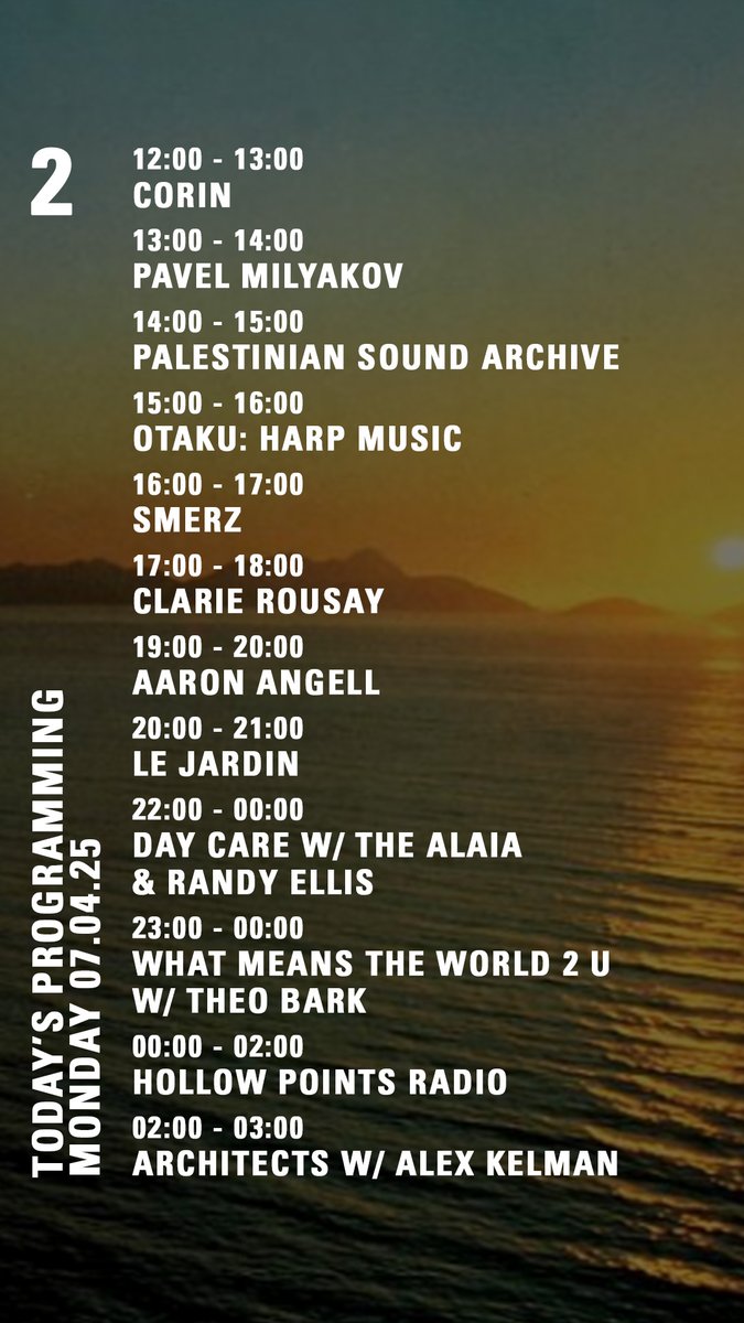 today on nts.live/2
<a href="/smerz__/">Smerz</a> <a href="/sarahdavachi/">Sarah Davachi</a> <a href="/_hollowpoints_/">Hollow Points Radio</a>