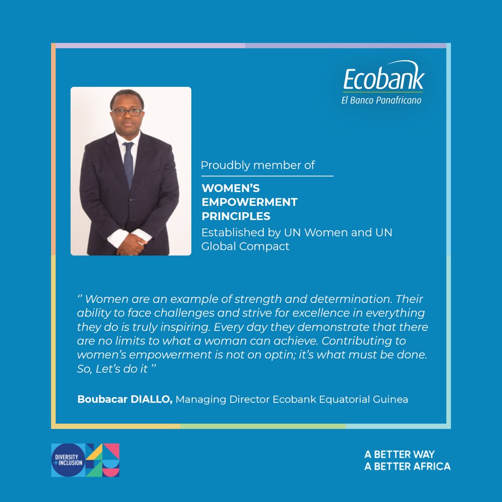 Estamos muy orgullosos de anunciar nuestra membresía en la iniciativa Principios de Empoderamiento de las Mujeres (WEP), una comunidad global de empresas comprometidas con la promoción de la igualdad entre mujeres y hombres.
#WEPs
#GenderEquality
#Ecobank