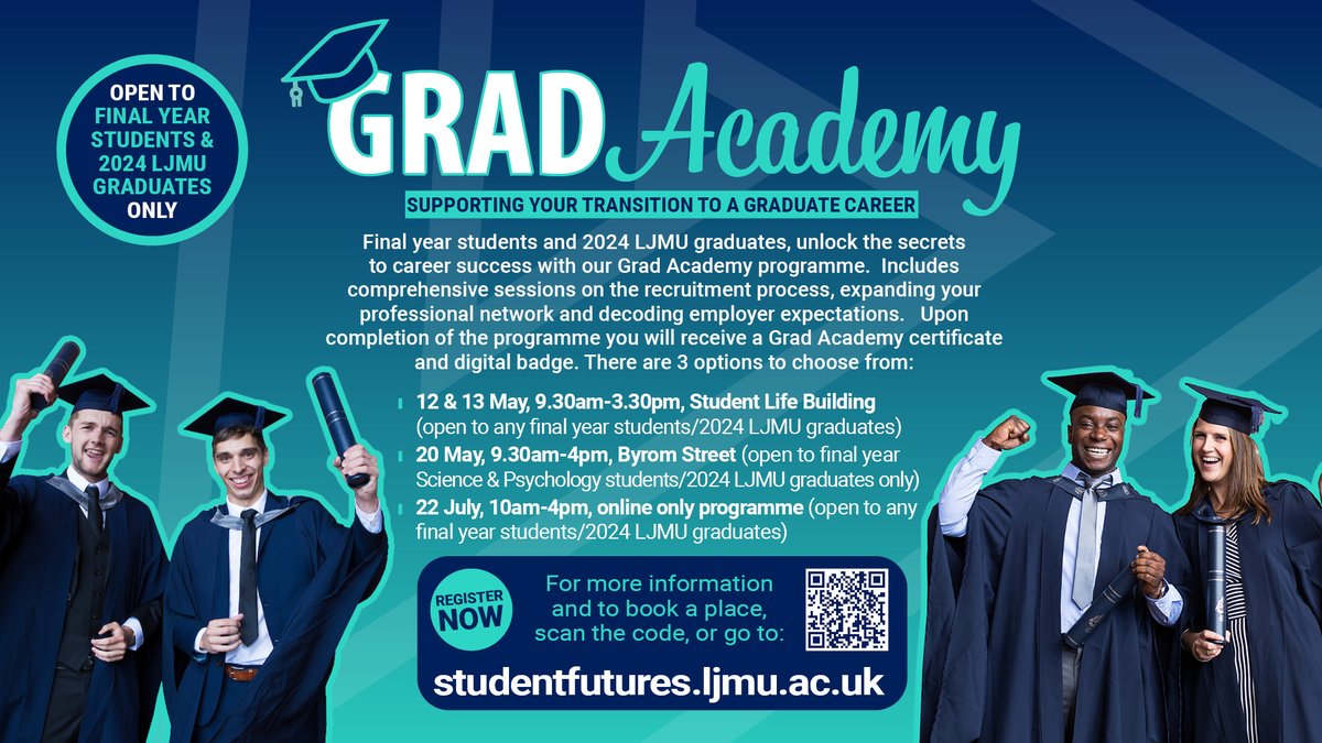 Are you a final year <a href="/LJMU/">Liverpool John Moores University</a> student graduating in July or a 2024 LJMU grad looking for your first graduate-level role?  Join one of our Grad Academy programmes &amp; unlock the secrets to career success.  Includes sessions on acing the grad recruitment process studentfutures.ljmu.ac.uk