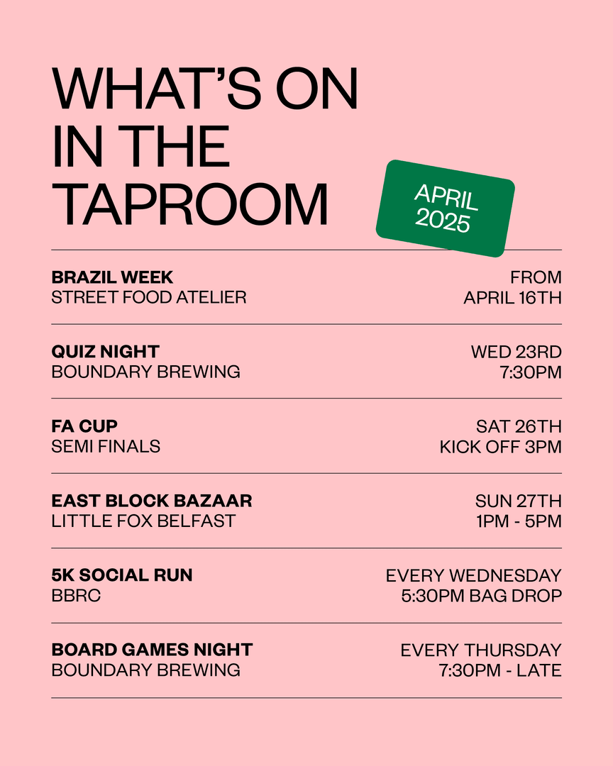 Plenty to keep you busy this month, from Brazilian flavours to quiz nights, football, and local markets. 

Join us for great food, great drinks, and great craic! 🍻