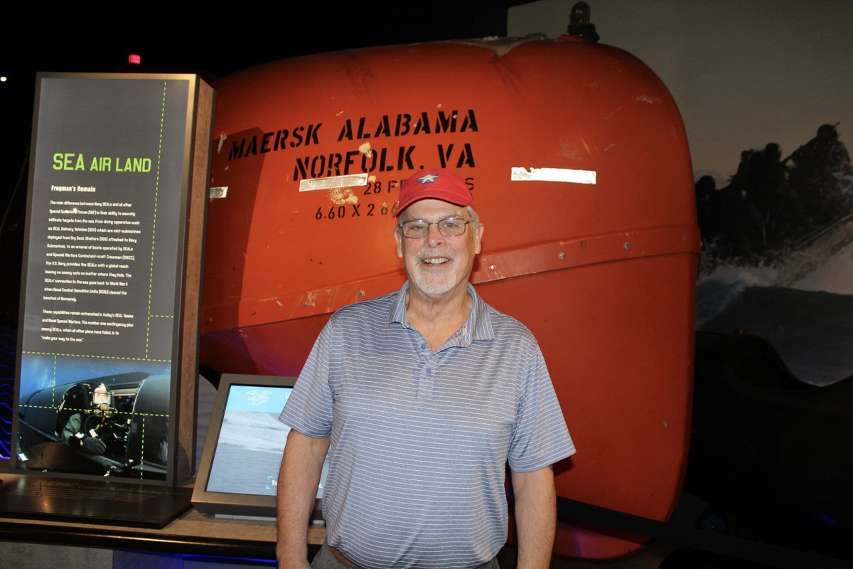 NavySEALMuseum's tweet photo. You never know who you’ll run into at the Navy SEAL Museum.
We were honored to have our friend, Captain Richard Phillips, stop by.
Visit the Museum to see the actual Maersk Alabama lifeboat — the very one involved in Captain Phillips’ rescue. 🌊 https://t.co/eEEi7c3FOw
