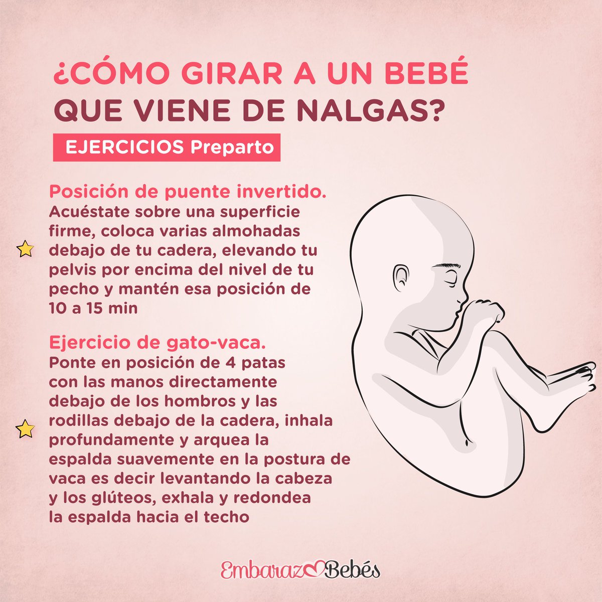 EmbarazoBebes's tweet photo. Si tu bebé viene de nalgas, existen una serie de posiciones y ejercicios para girar al bebé  ☝🏻

¿Quieres saber más? Mira nuestro video en YT: 🌀 🤰 Cómo GIRAR A UN BEBÉ que viene DE NALGAS: 4 EJERCICIOS Preparto
https://t.co/gbtEXvMRnW

@EmbarazoBebes  
#embarazo&amp;bebes #bebes https://t.co/cFNUBFd6f8