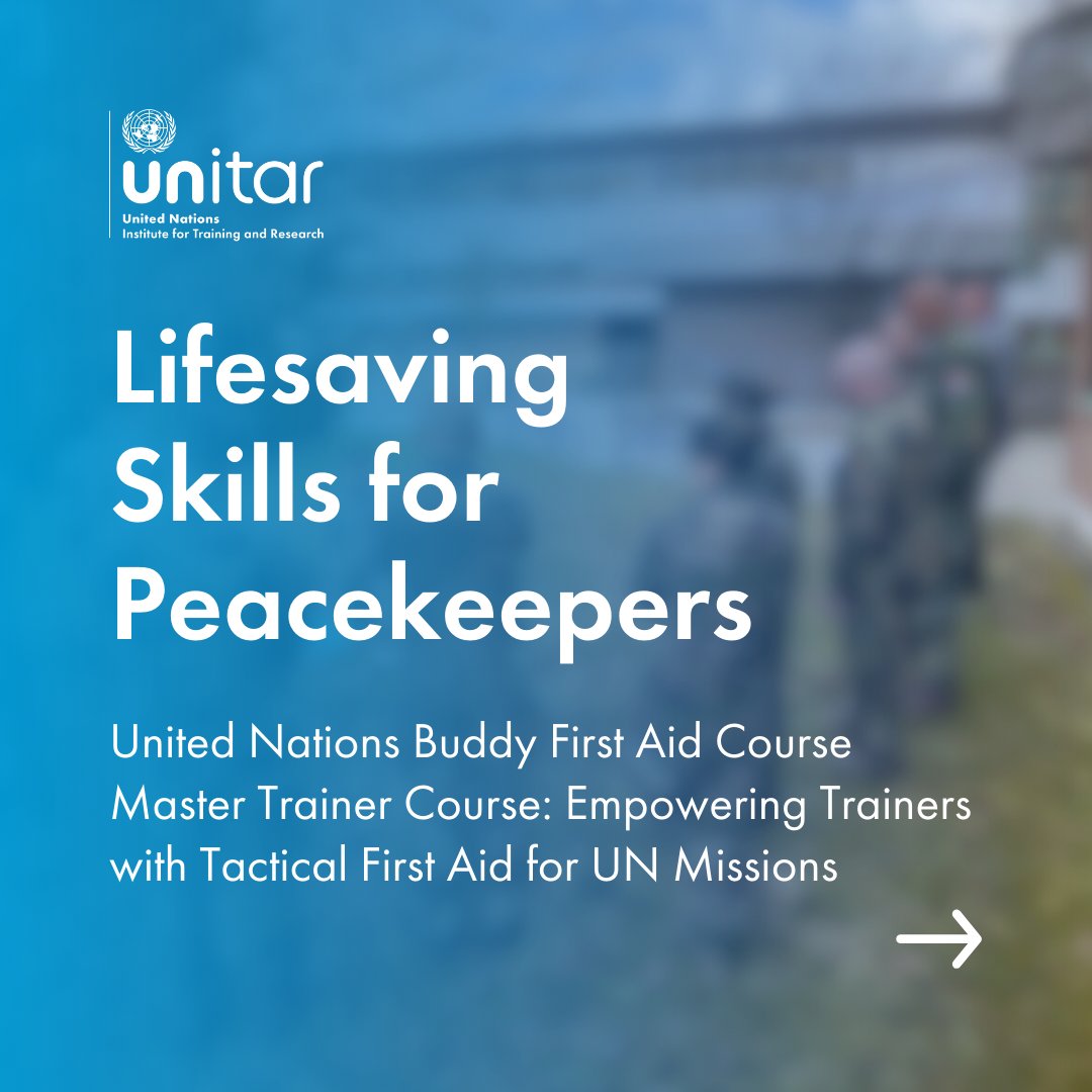 UNITAR's tweet image. Effective first aid saves lives. 

We supported the #LCM in delivering the Master Trainer Course of the UN Buddy First Aid Course (BFAC) in Munich, training 12 participants to deliver #BFAC - enhancing the ability to respond to critical emergencies in #peacekeeping operations ⬇️
