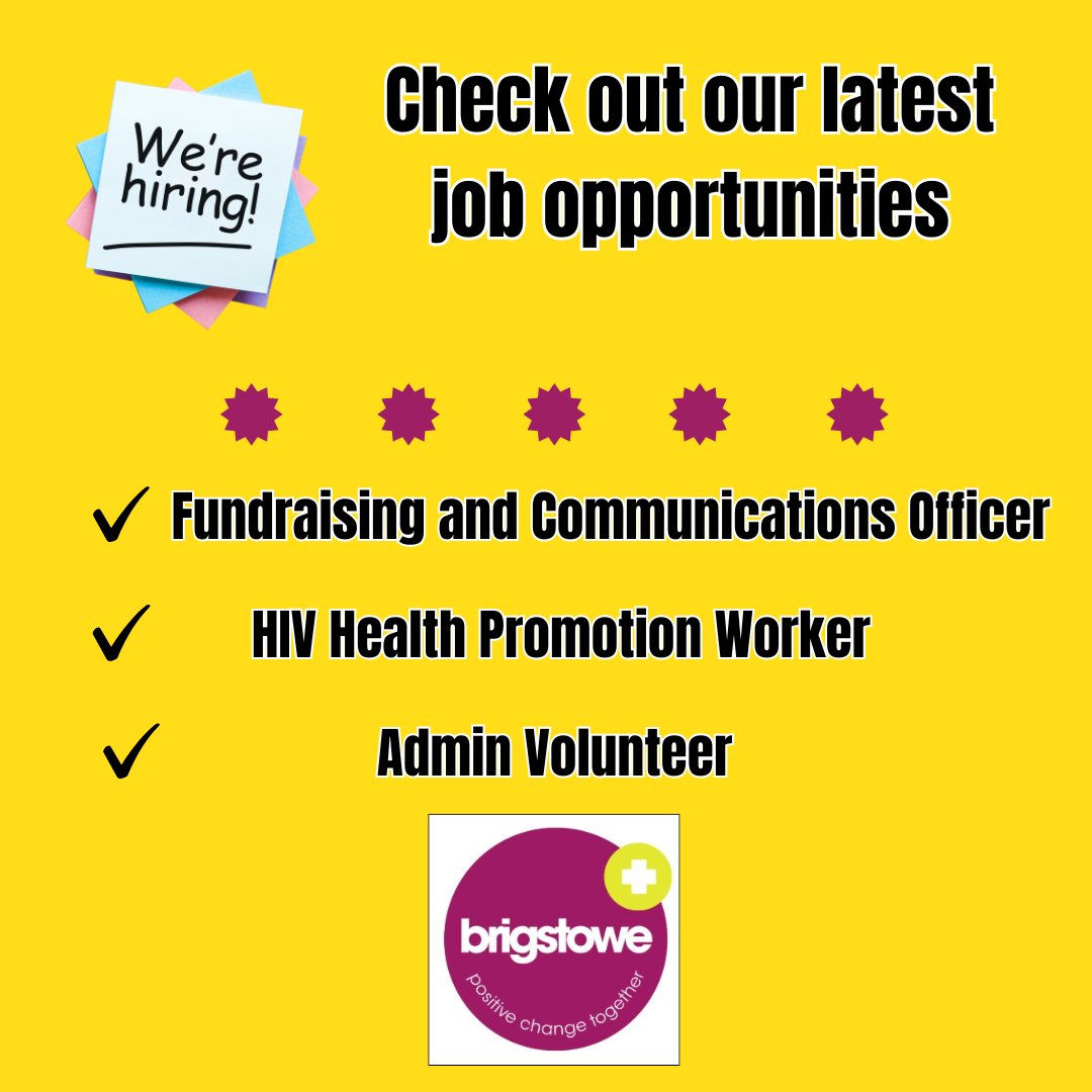 BrigstoweInfo's tweet image. Brigstowe are currently recruiting for 2 paid roles and 1 volunteer role.
For more info, check here brigstowe.org/support-our-wo…
In you need any further information, please email info@brigstowe.org.
Please like and share this post.
#newjob #bristoljobs #bristolhealth #hiv