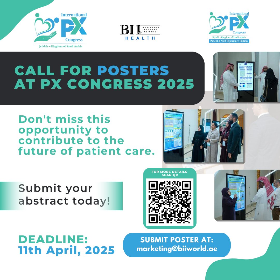 biiworld's tweet image. 🔗(pxcongress.com/poster-present…) ⏳Final Week to #SubmitYourPoster! Deadline: April 11, 2025⏳
This is it—the final call for #PosterPresentations at both editions of the International #PXCongress 2025! 🚨
🔗 Submit Now: Download Form - pxcongress.com/wp-content/upl…
#PatientExperience