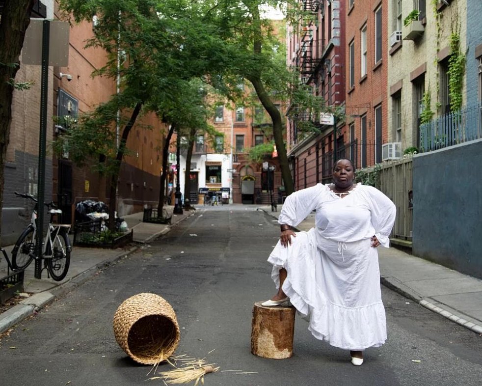 Nona Faustine’s 2021 artwork "Dorothy Angola, Stay Free, In Land Of The Blacks" was taken on Minetta Lane in Greenwich Village, New York City. The work reimagines Dorothy Creole—one of the first African women to arrive in New Amsterdam in 1627. Alongside two others, she was