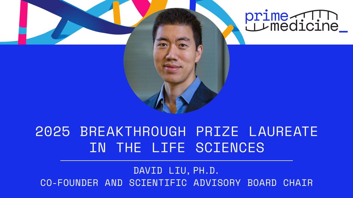 Prime Medicine (@primemedicine) on Twitter photo We're thrilled to congratulate @DavidRLiu as the 2025 Laureate of the <a href="/brkthroughprize/">Breakthrough</a> in Life Sciences for the development of base editing and prime editing. This prize honors transformative advances toward understanding living systems and extending human life. These We're thrilled to congratulate @DavidRLiu as the 2025 Laureate of the <a href="/brkthroughprize/">Breakthrough</a> in Life Sciences for the development of base editing and prime editing. This prize honors transformative advances toward understanding living systems and extending human life. These